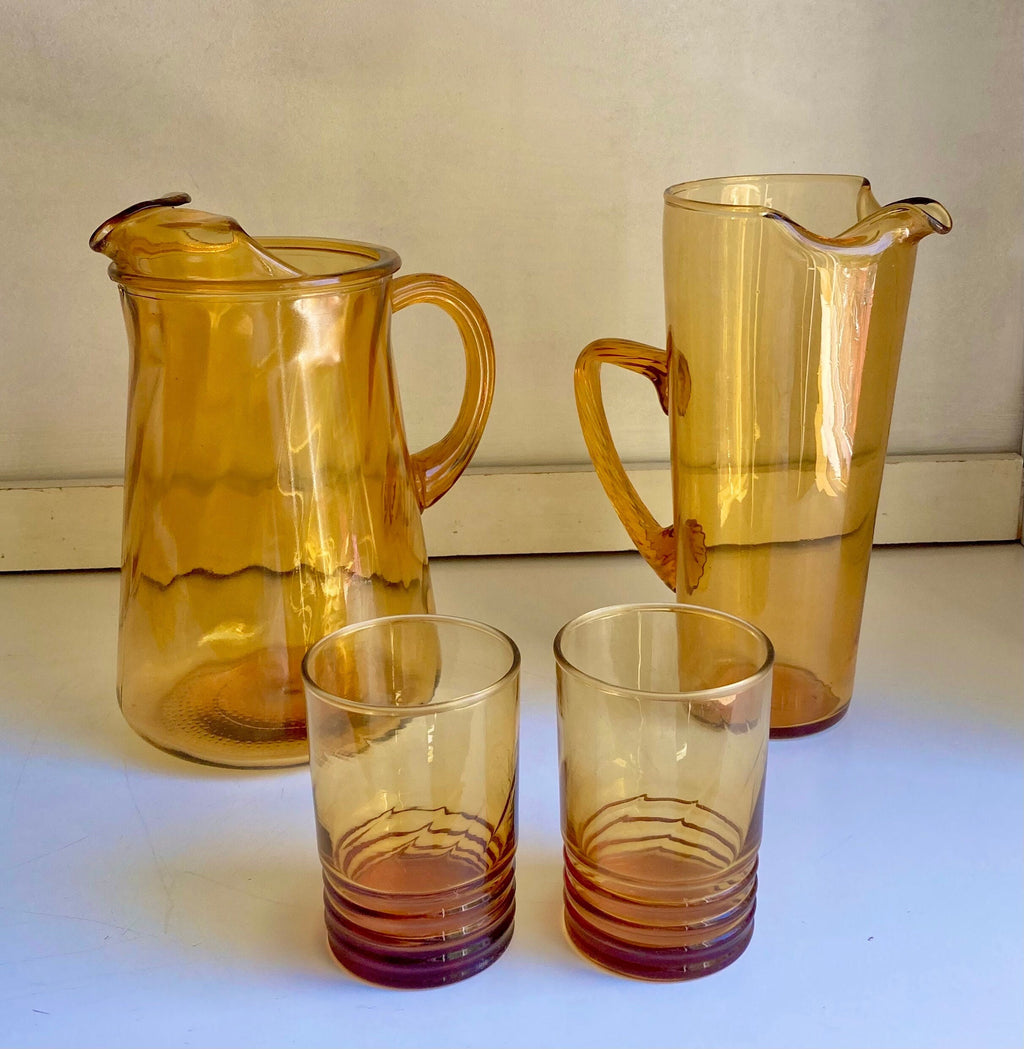 Vintage Amber Glass Barware - Pitchers and Tumblers: Choose from 3
