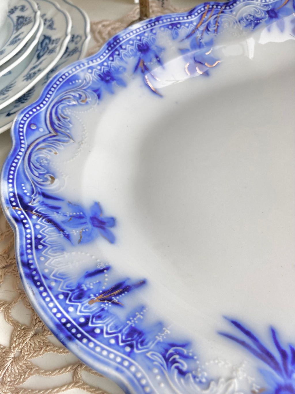 Antique Grindley Flow Blue Platter: 16" Dover Daffodil Floral