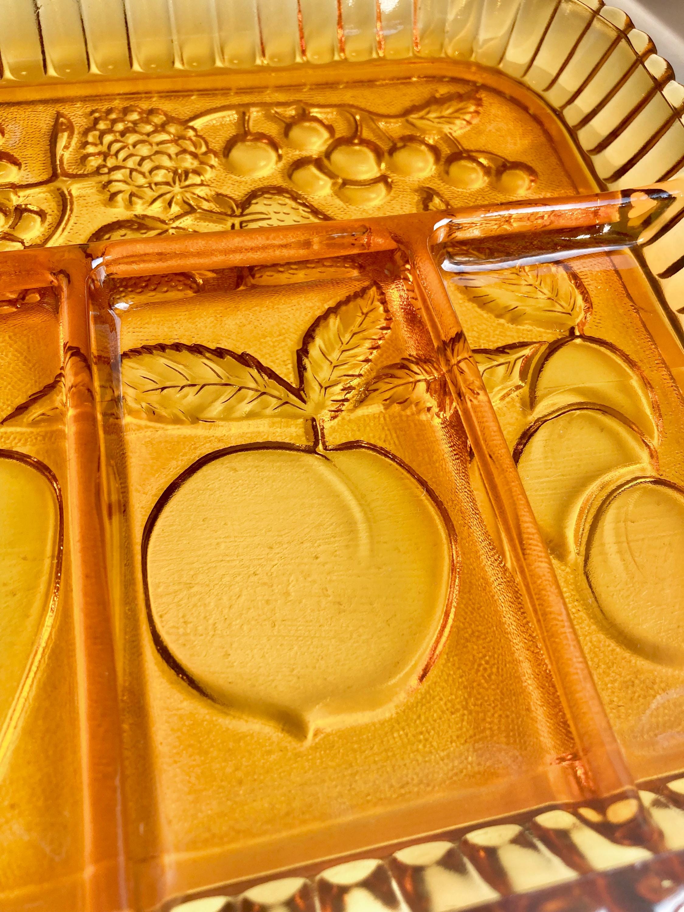 Vintage Amber Glass Tray: Indiana Glass Harvest Divided Platter