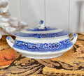 Vintage Blue Willow Stoneware Lidded Casserole Dish - Chipped Rim