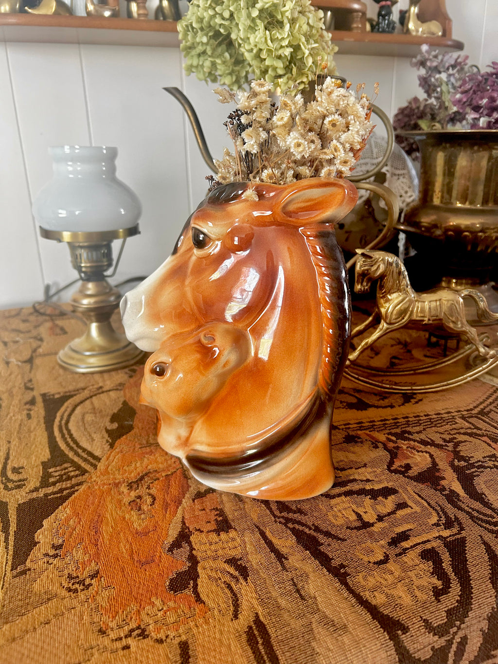 Vintage Royal Copley Ceramic Horse and Foal Vase
