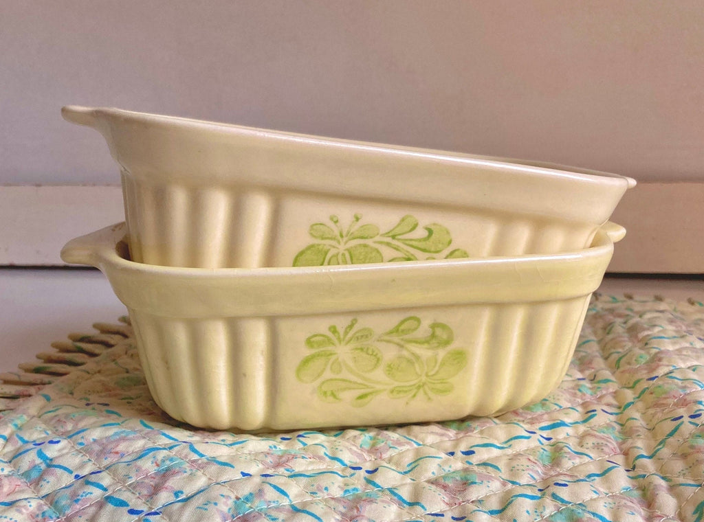 Vintage Pfaltzgraff Loaf Casserole Dishes: Pale Lemon Floral Stoneware, Set of 2