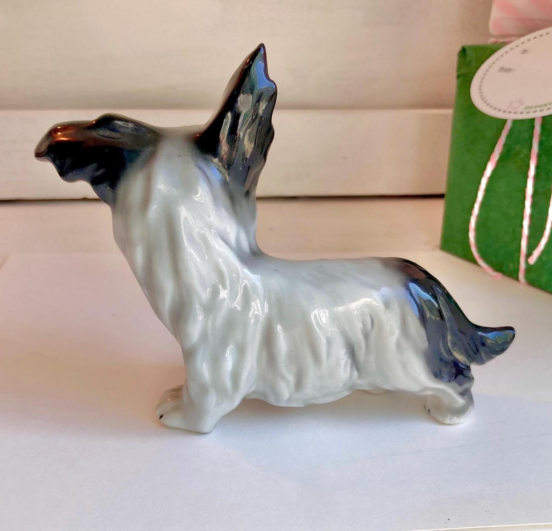 Vintage Hand Painted Porcelain Terrier Figurine: German Scotty Dog