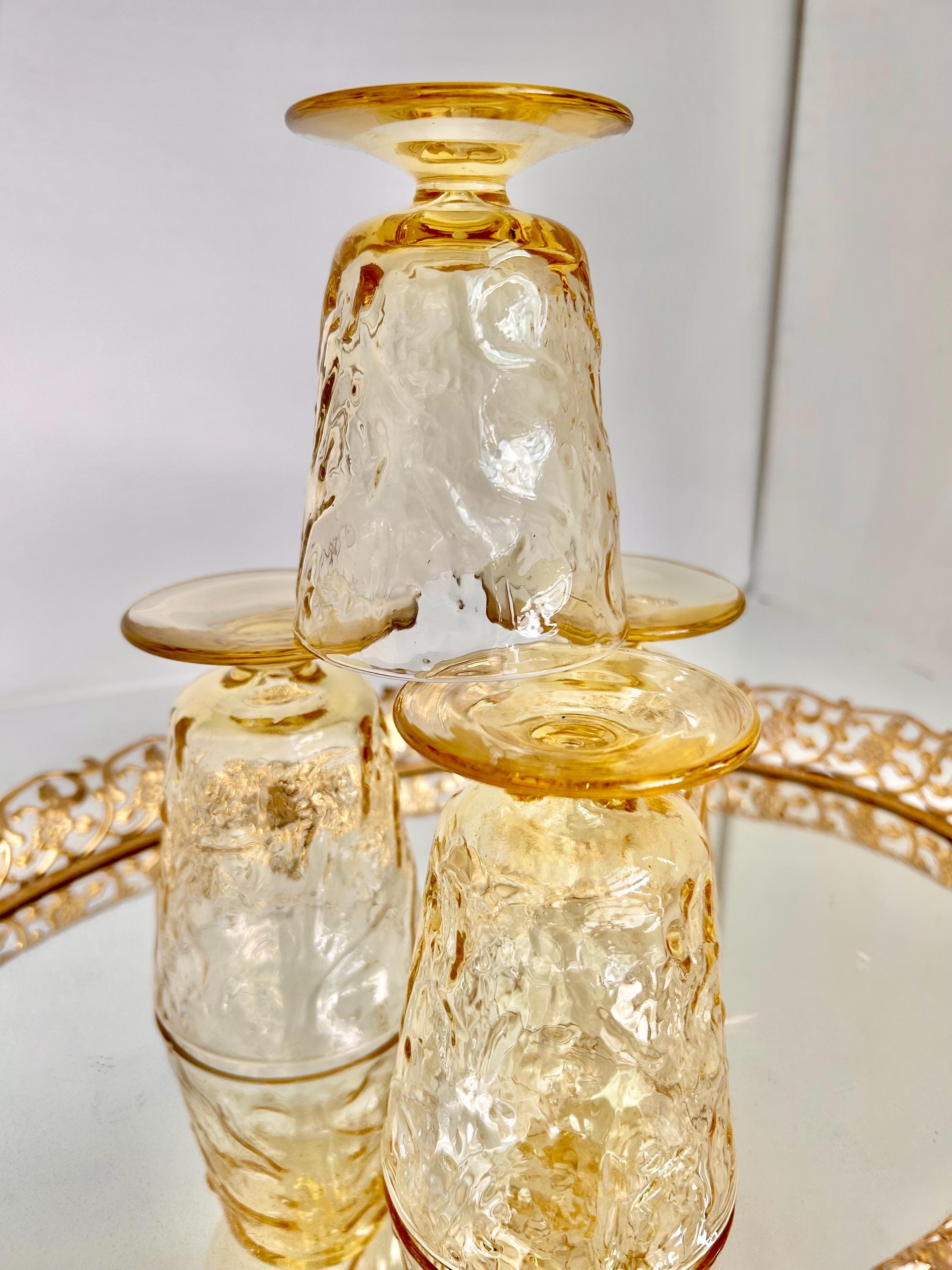 Vintage Bryce El Rancho Gold Textured Juice Glasses - Mid Century Set of 4