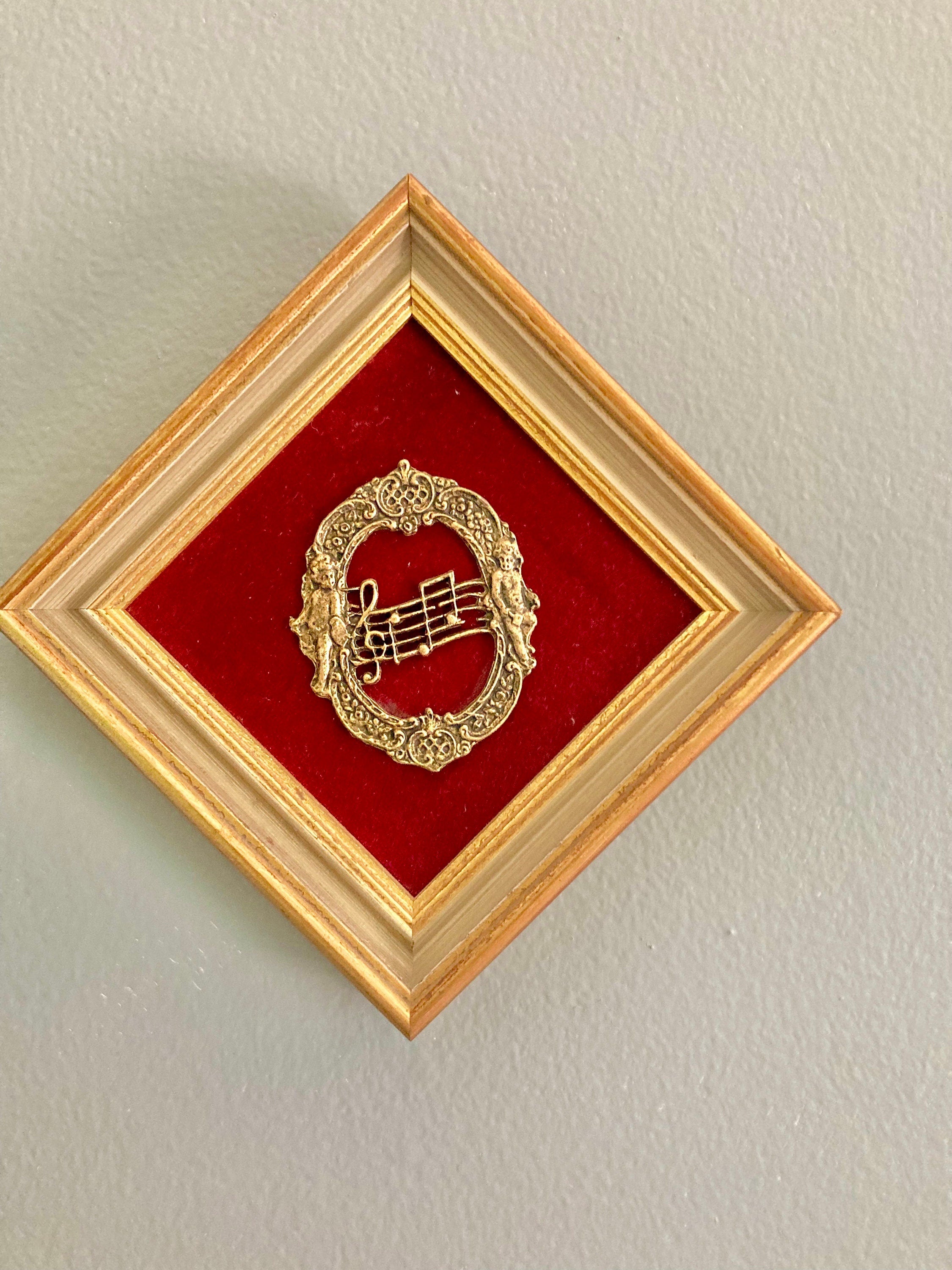 Vintage E.a. Riba Gold Tone Music Art: Red Velvet Framed Violin Decor