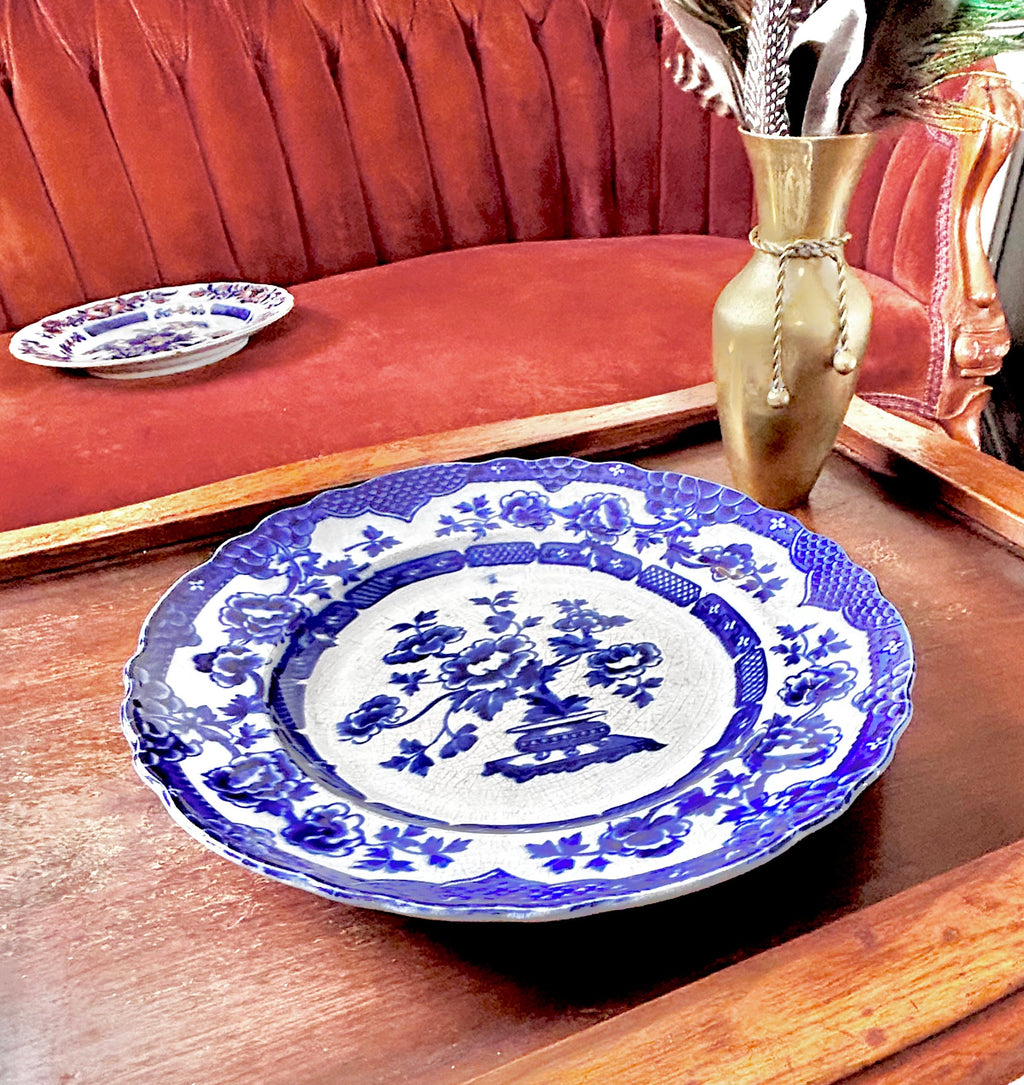 Antique Flow Blue Pekin Platter Staffordshire England