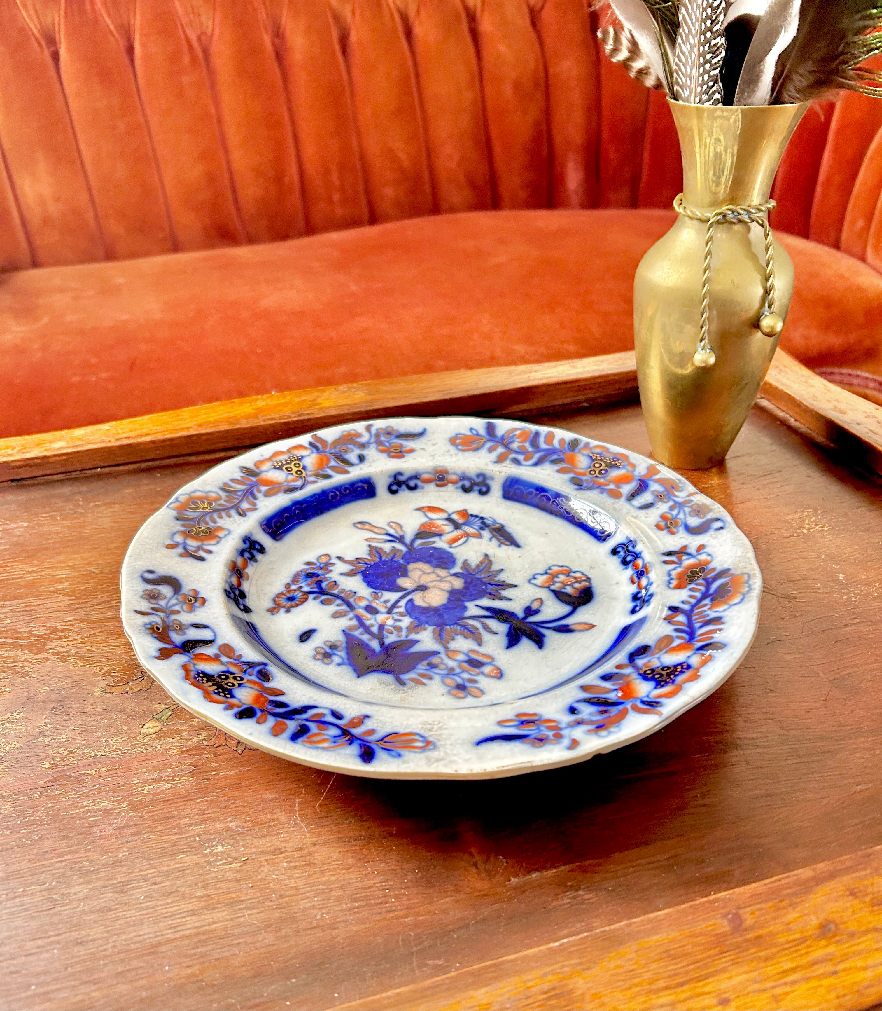 Antique Stained Ironstone French China Imari Plate