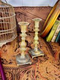 Vintage-Worn Brass Candlestick Holders