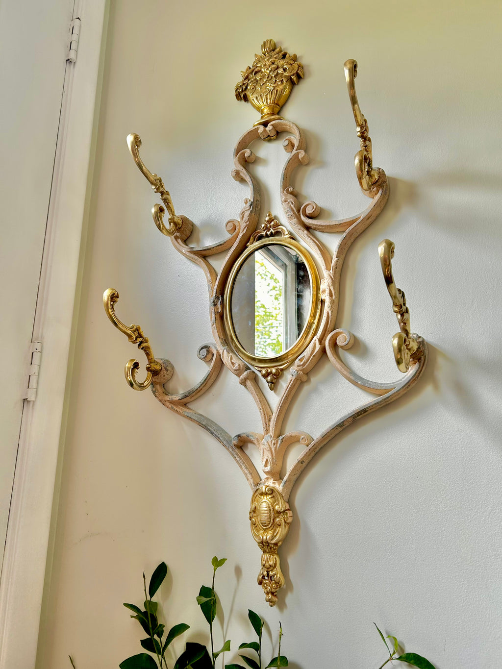 Antique French Solid Brass and Cast Metal Mirror Wall Hooks