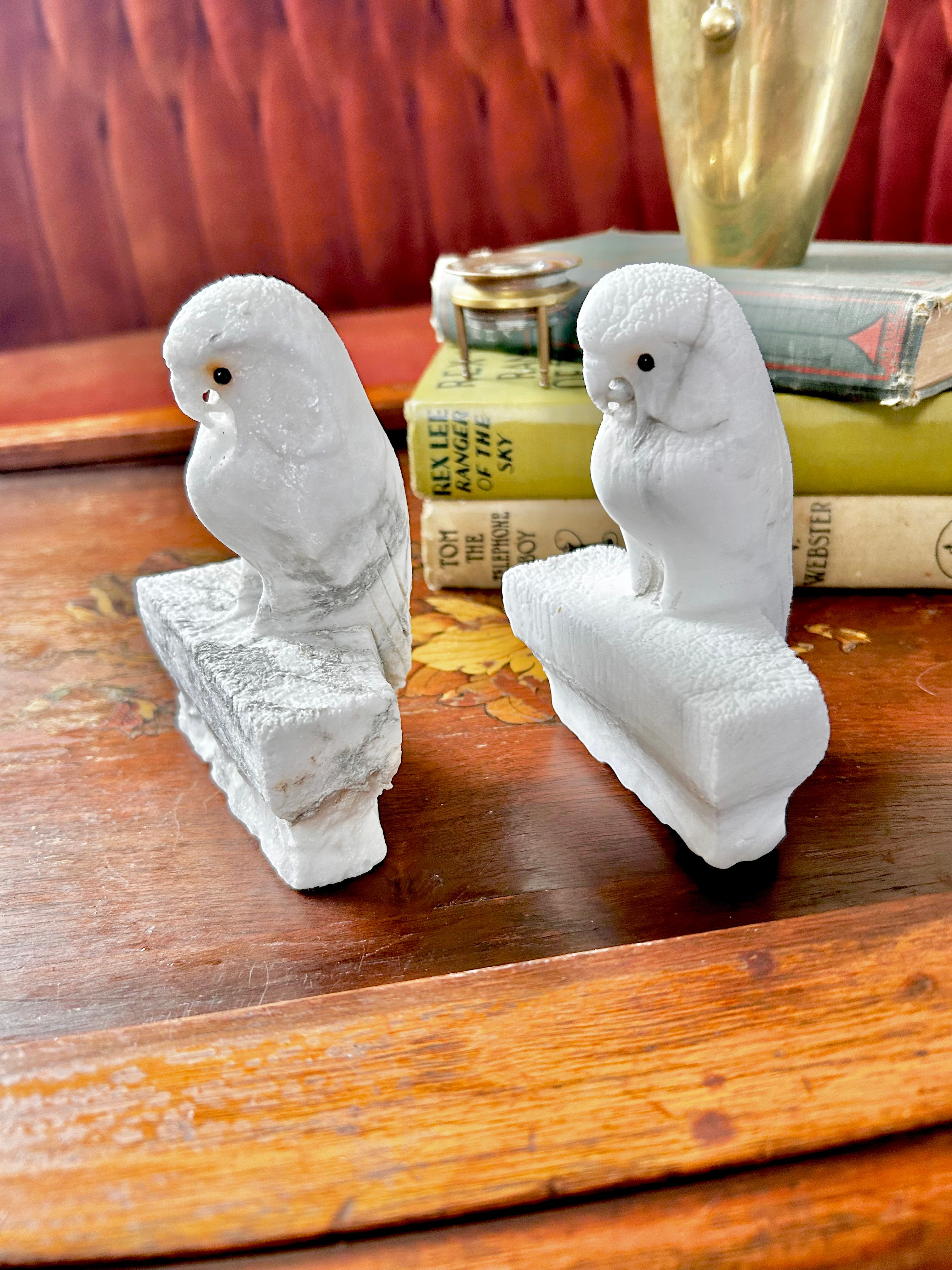 Vintage Hand-carved Natural Stone Owl Bookends