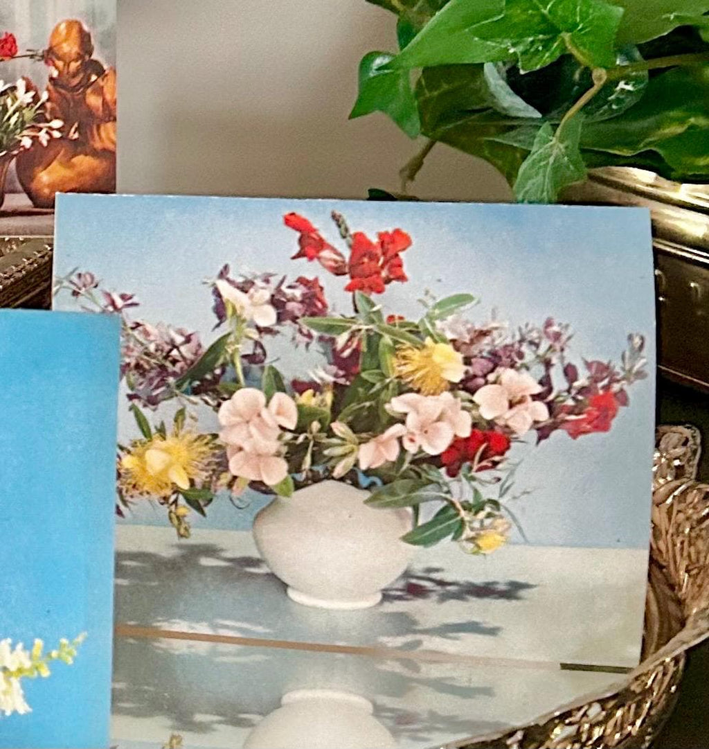 MCM 1950s Floral Blank Notecards, Litho USA, Printed in Milwaukee, Set of Eight