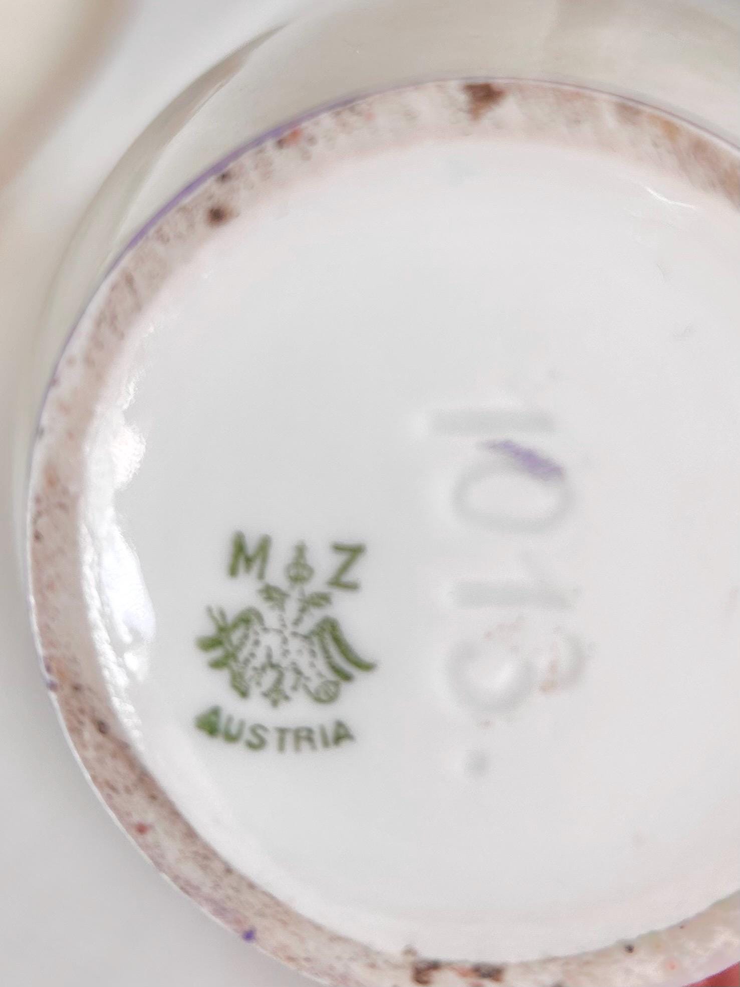 Antique Austrian Porcelain Vase with Handpainted Gold and Violets