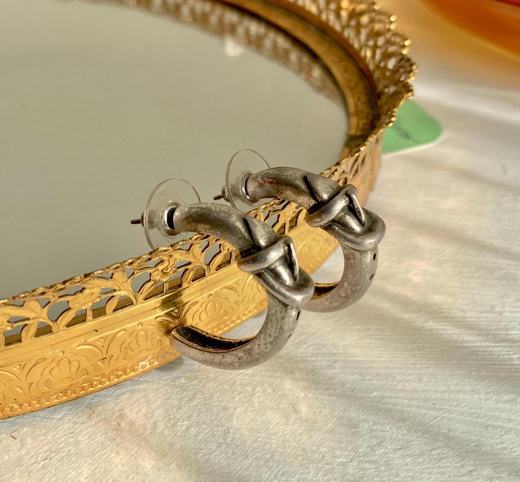 Vintage GUESS Silver Tone Belt Buckle Hoop Earrings