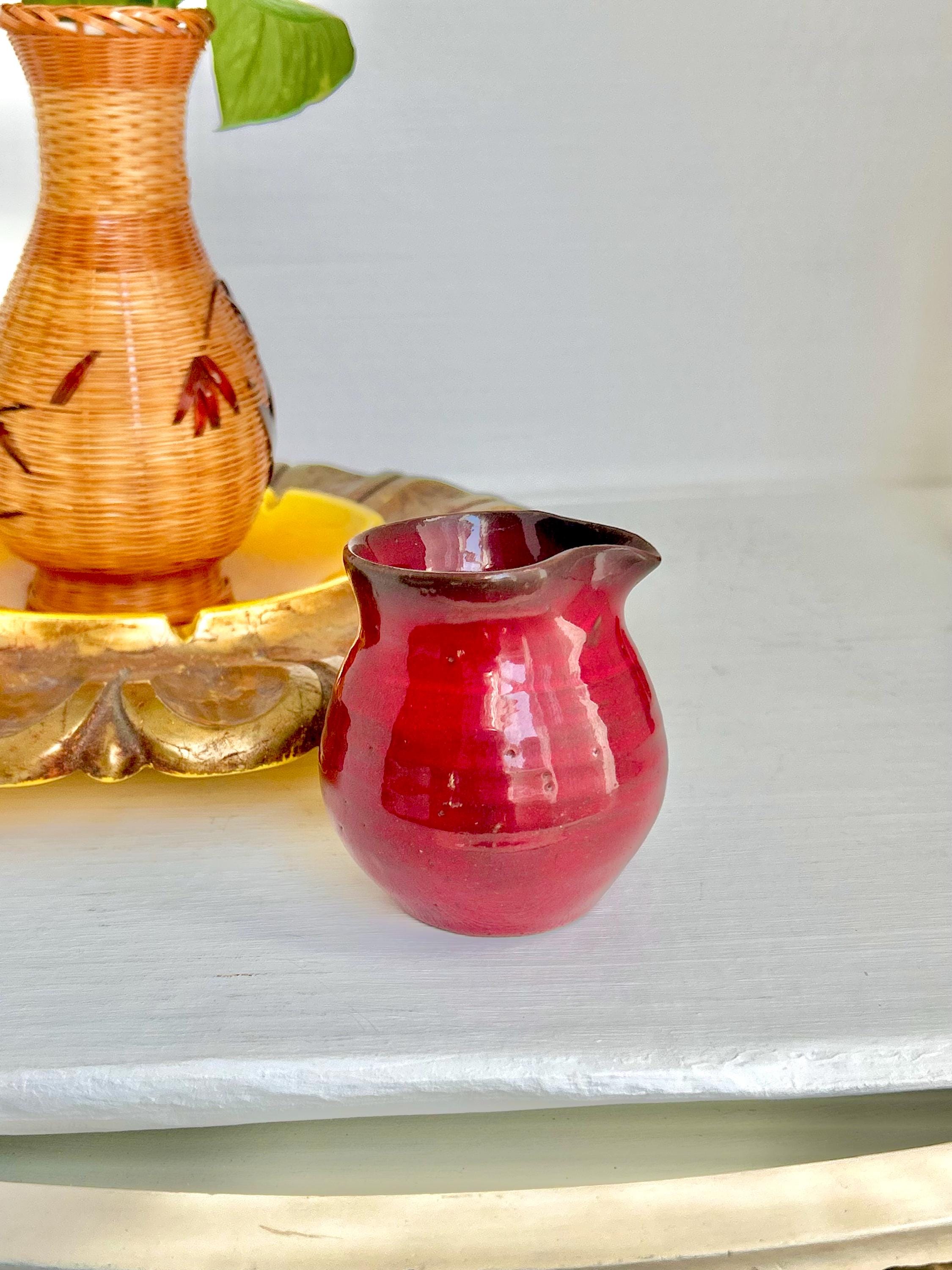 Vintage Mini Ceramic Pitcher: Brick Red Glazed Creamer, Handmade Pottery