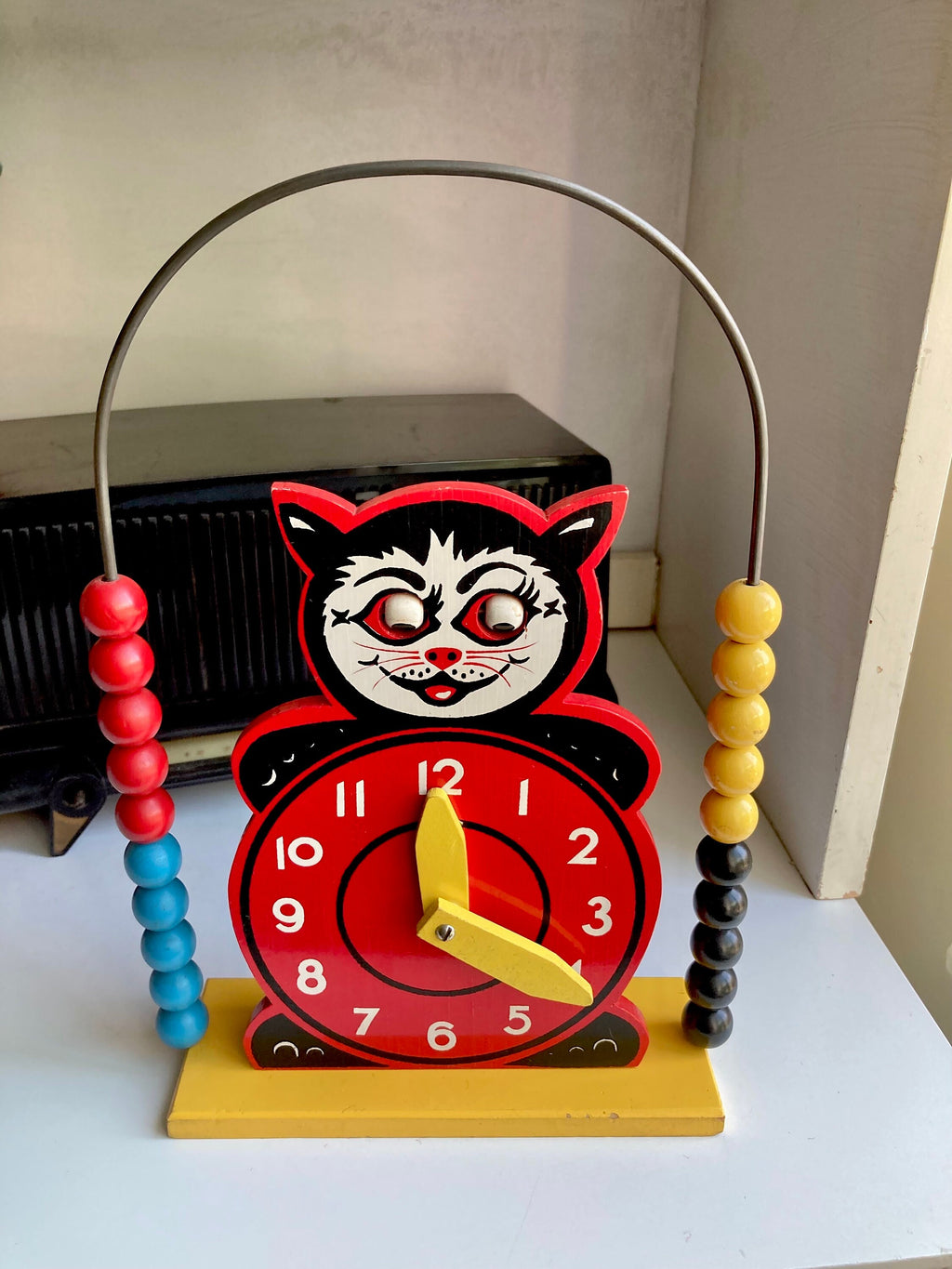 Vintage Brio Wooden Cat Abacus Clock - Swedish Toy