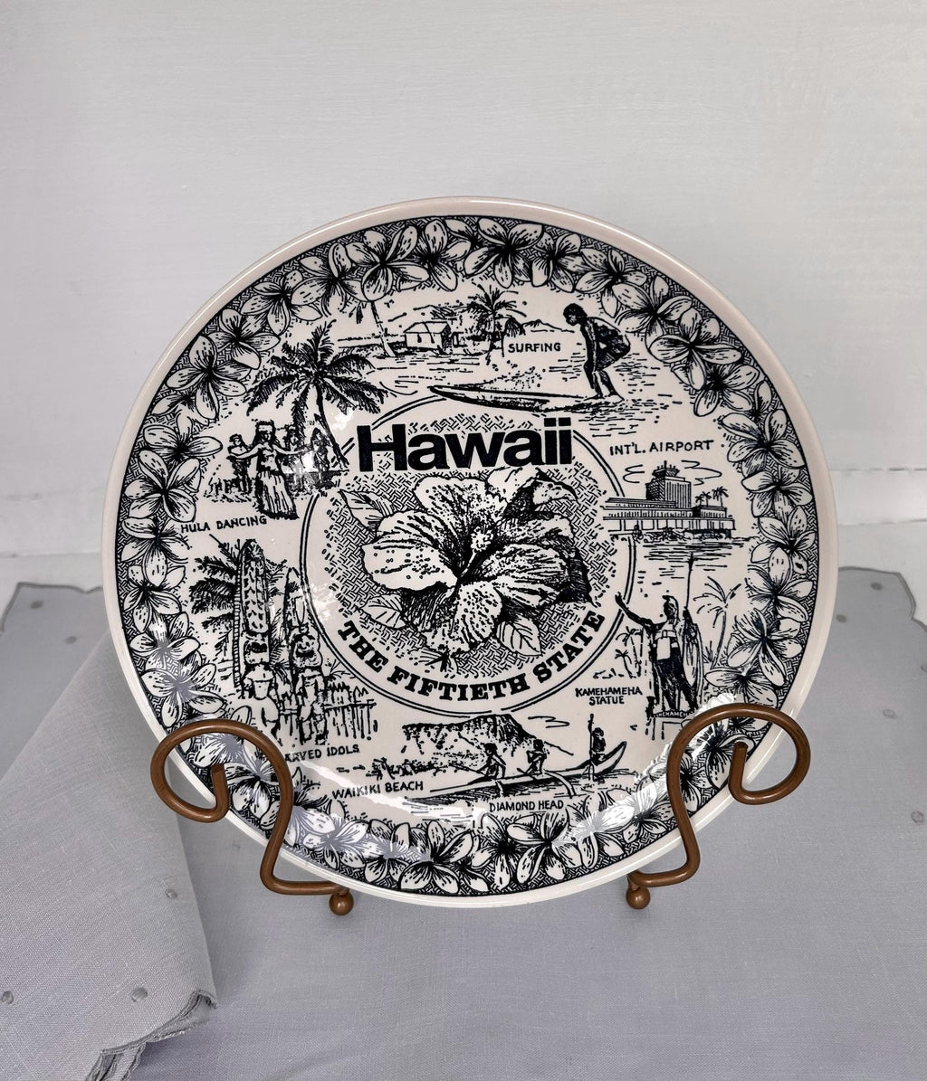 Vintage Hawaii Souvenir Plate: Navy Blue & White American Ironstone