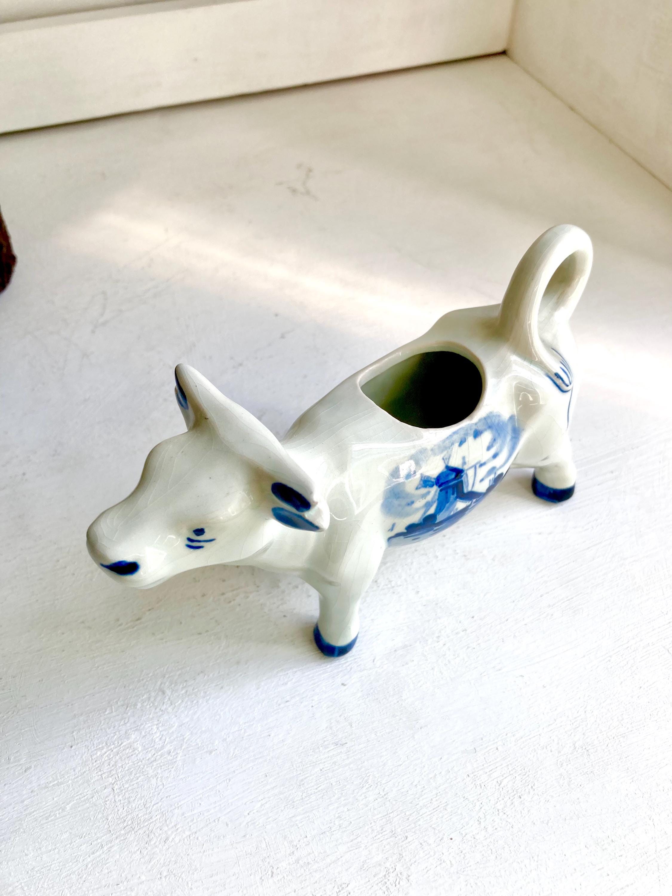 Vintage Delft Blue Ceramic Cow Creamer – Holland Windmill Design