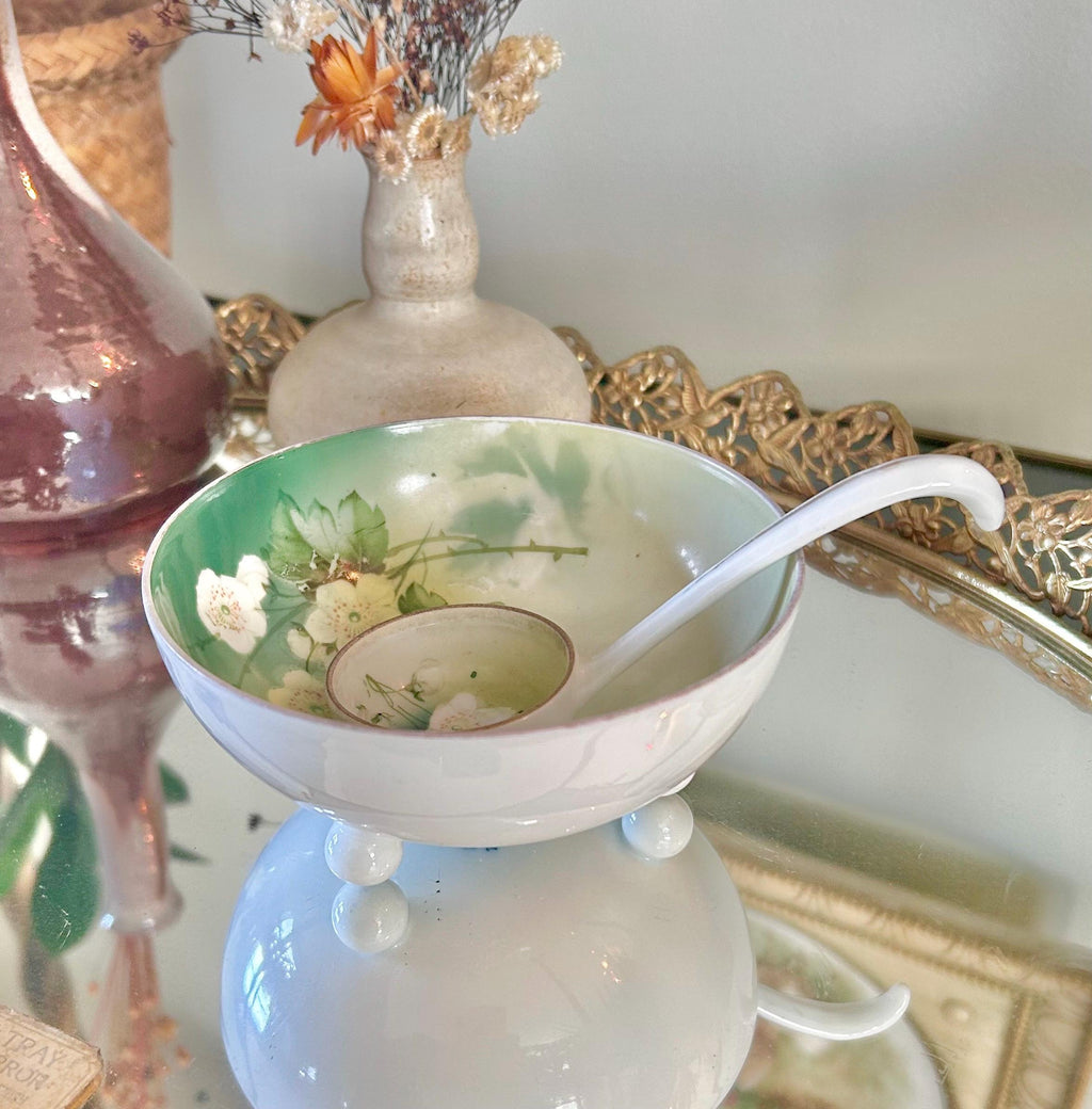 Vintage Transferware Porcelain Condiment Bowl and Serving spoon Reinhold Schlegelmilch (RS) Germany