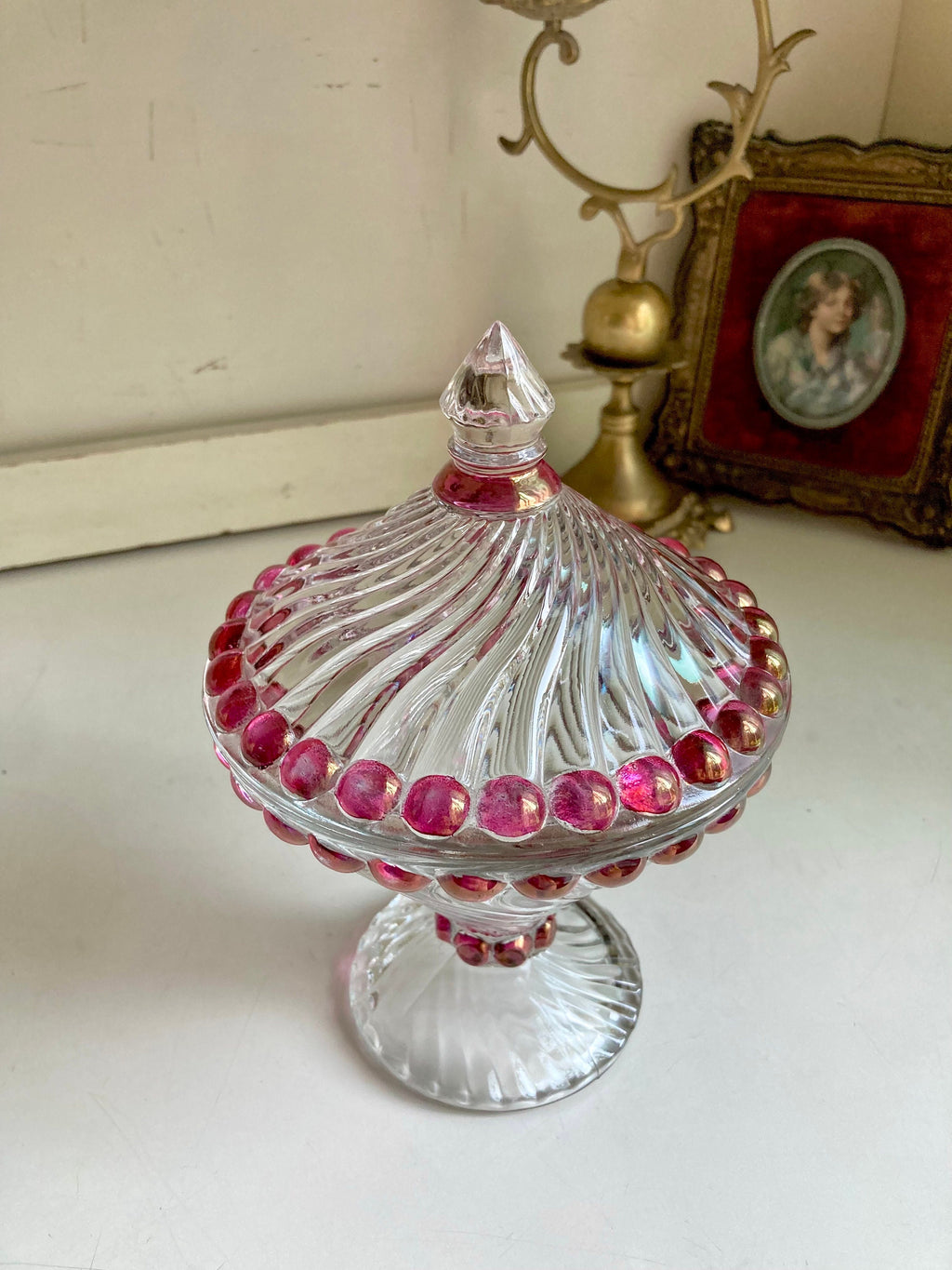 Vintage Westmoreland Ruby Flashed Swirl Candy Dish with Lid