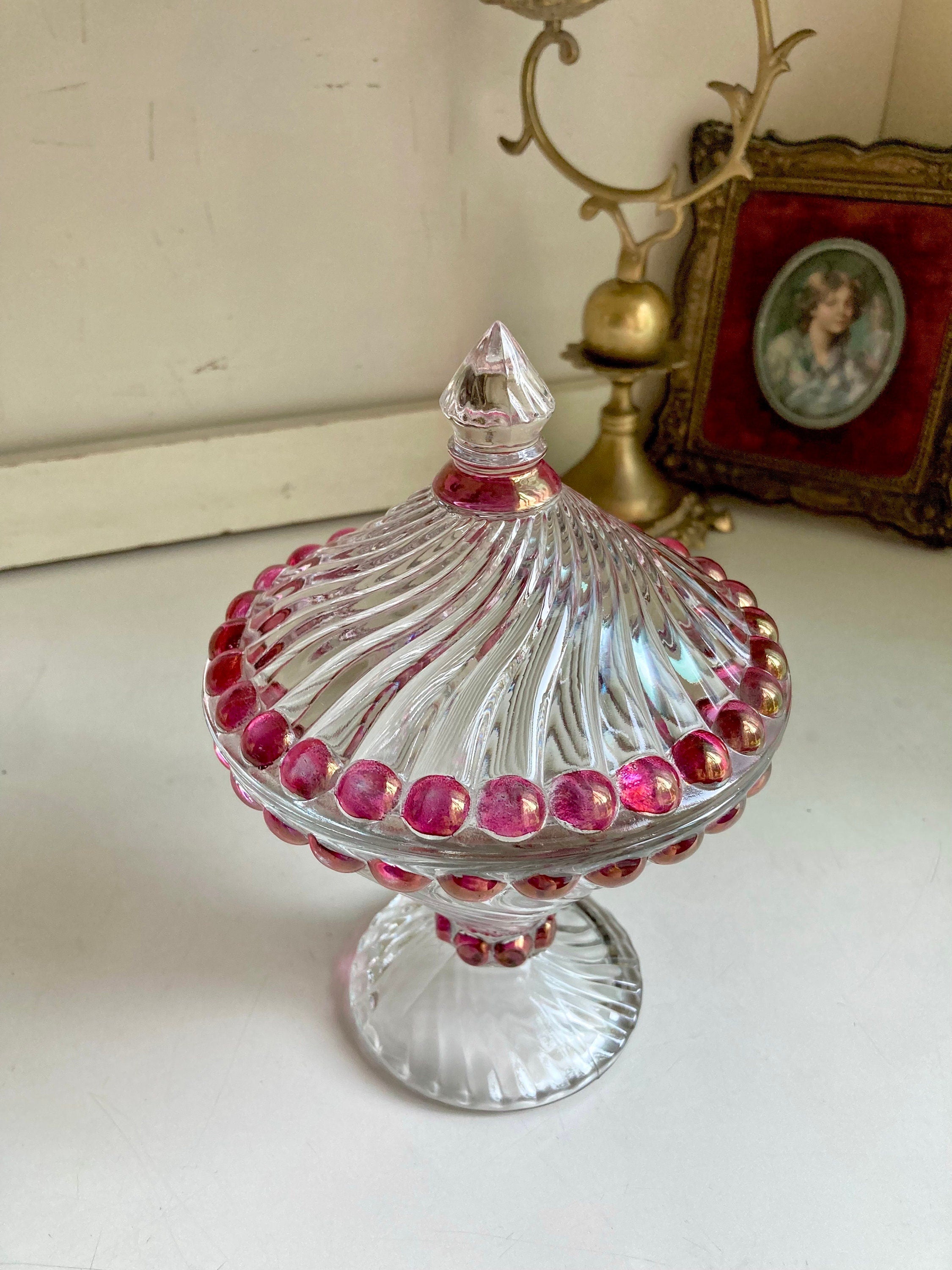 Vintage Westmoreland Ruby Flashed Swirl Candy Dish with Lid