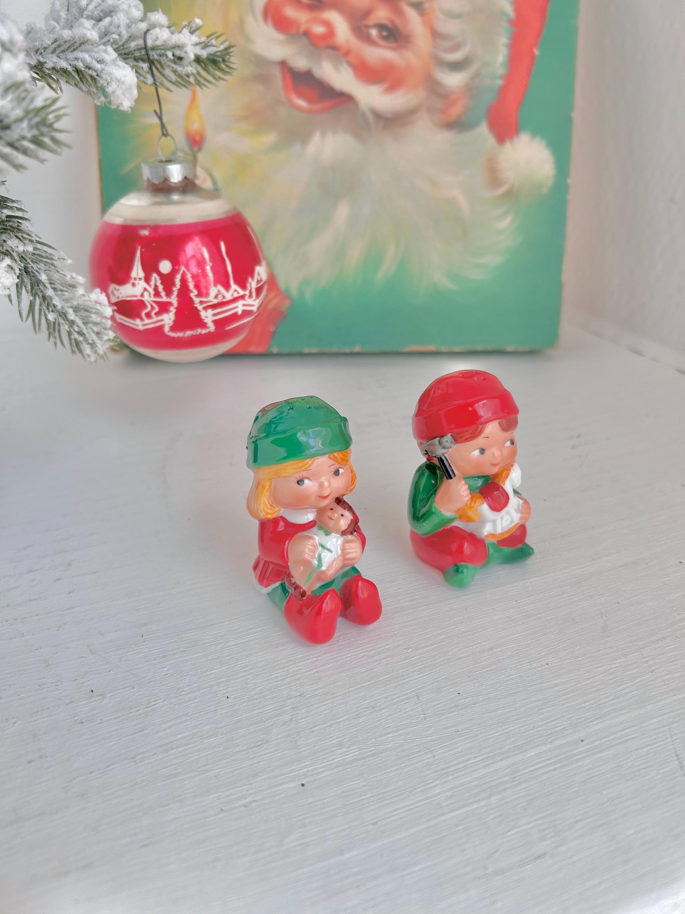Vintage Avon Christmas Salt and Pepper Shakers - Boy and Girl Figurine Set (1983)
