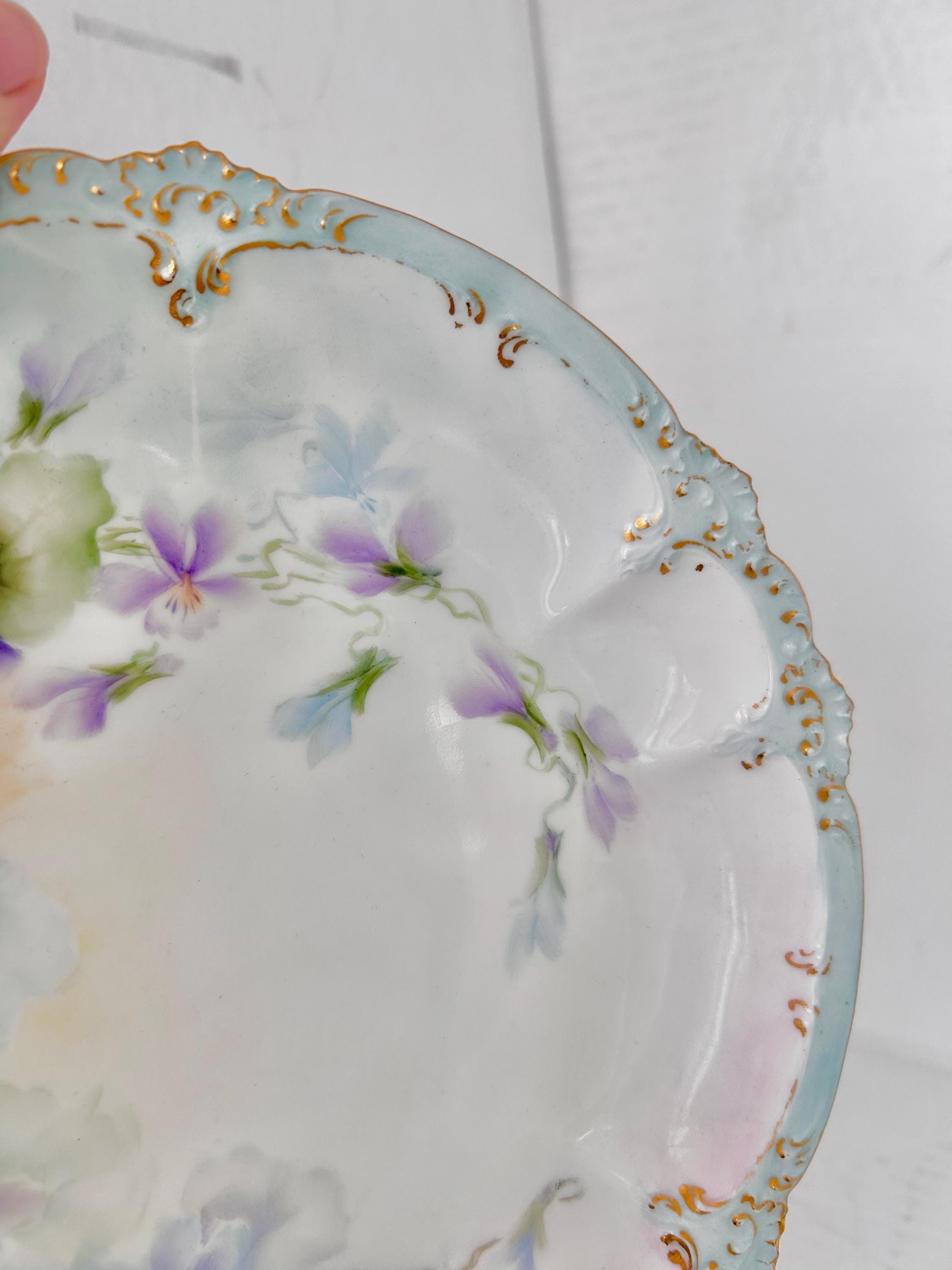 Vintage Limoges Porcelain Plate, Handpainted Violets, G.D.A.
