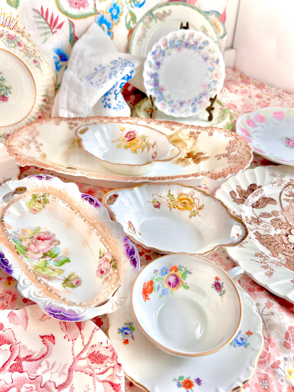 Vintage Floral Porcelain Small Plates: Fine China Dishes, Various Makers
