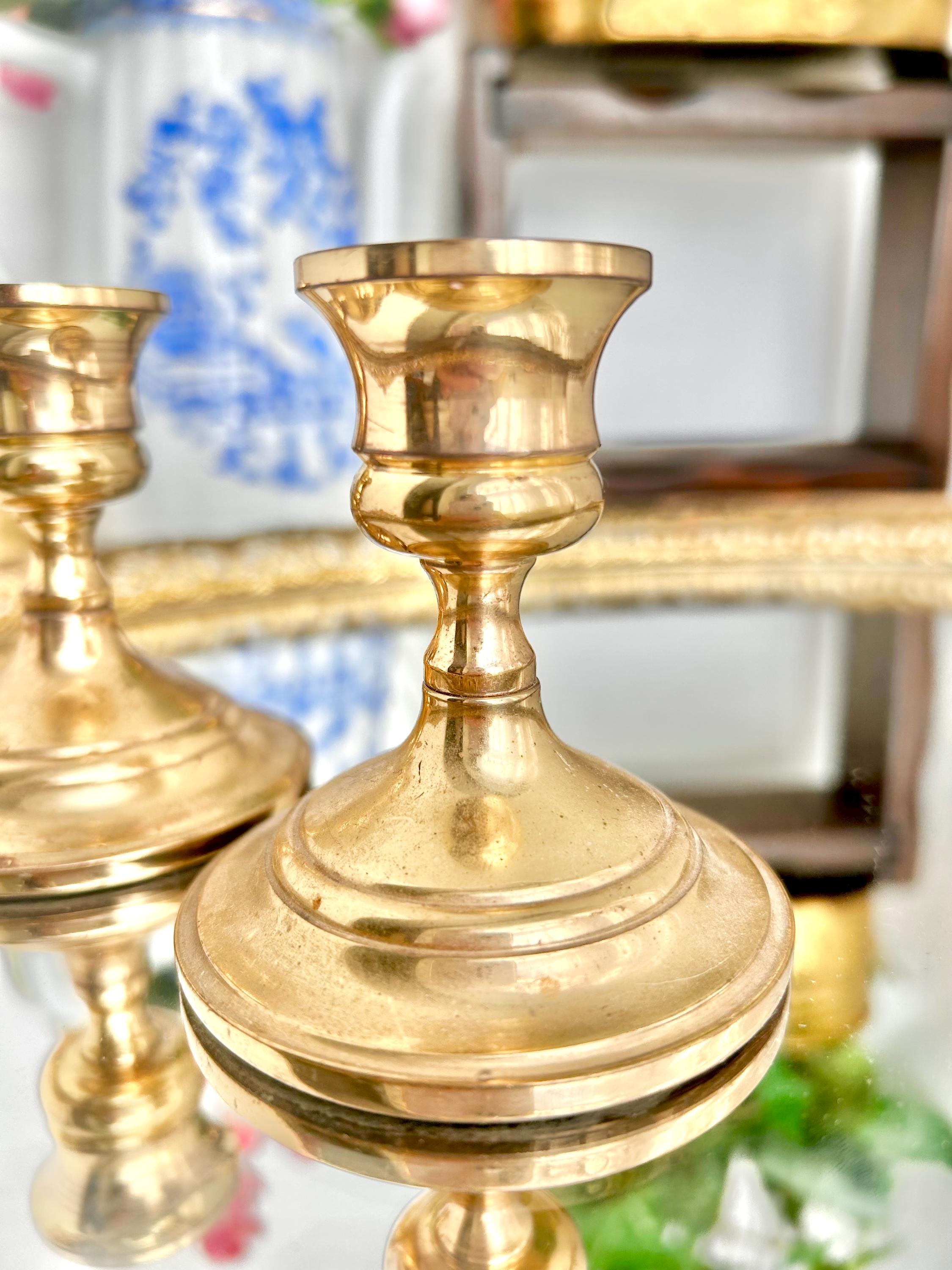 Vintage solid Brass Candlestick Pair - Two Handsome Classical Brass Taper Candle Holders