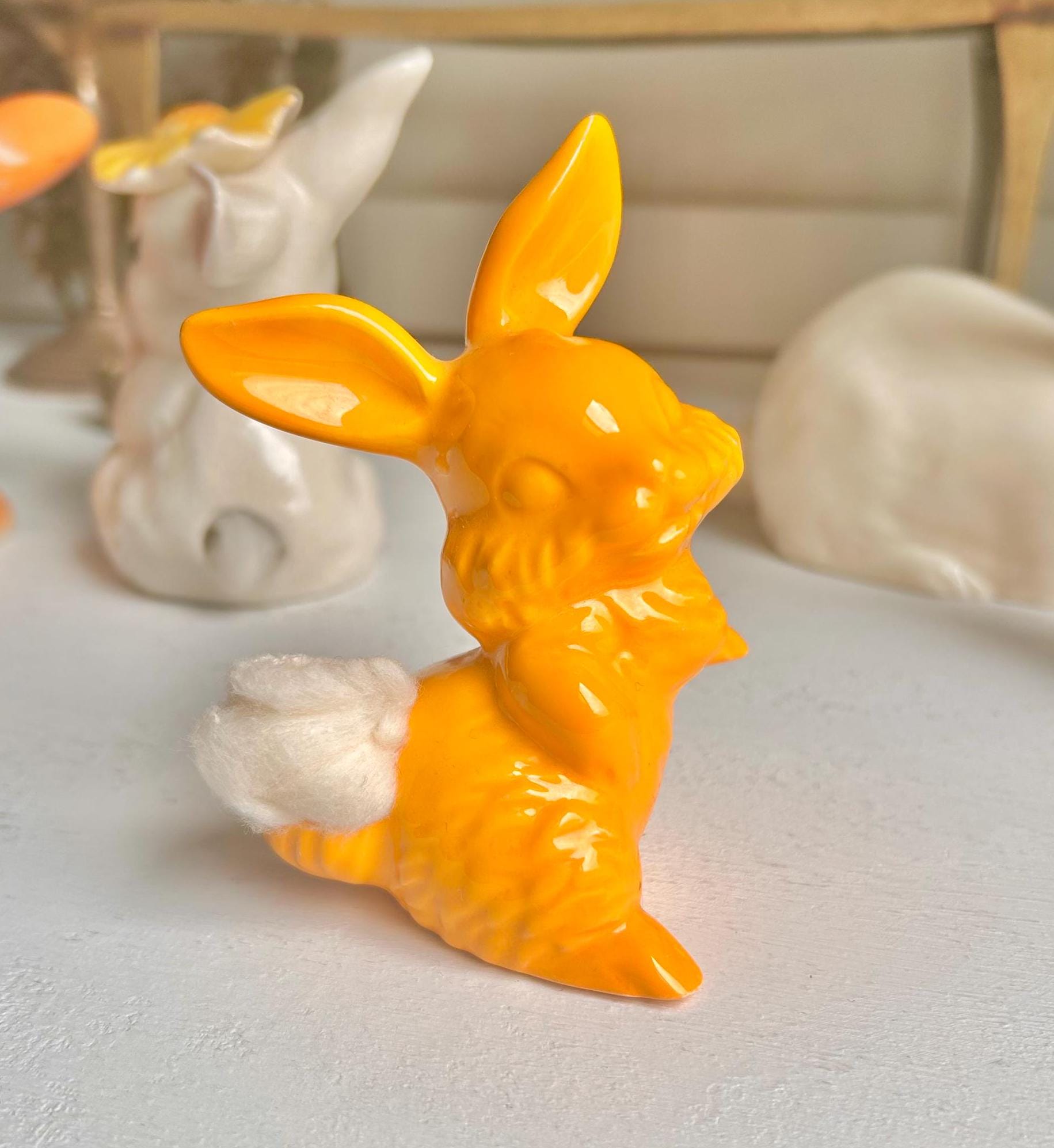 Vintage Ceramic Bunny Figurines: Cottontail Cotton Ball Dispenser