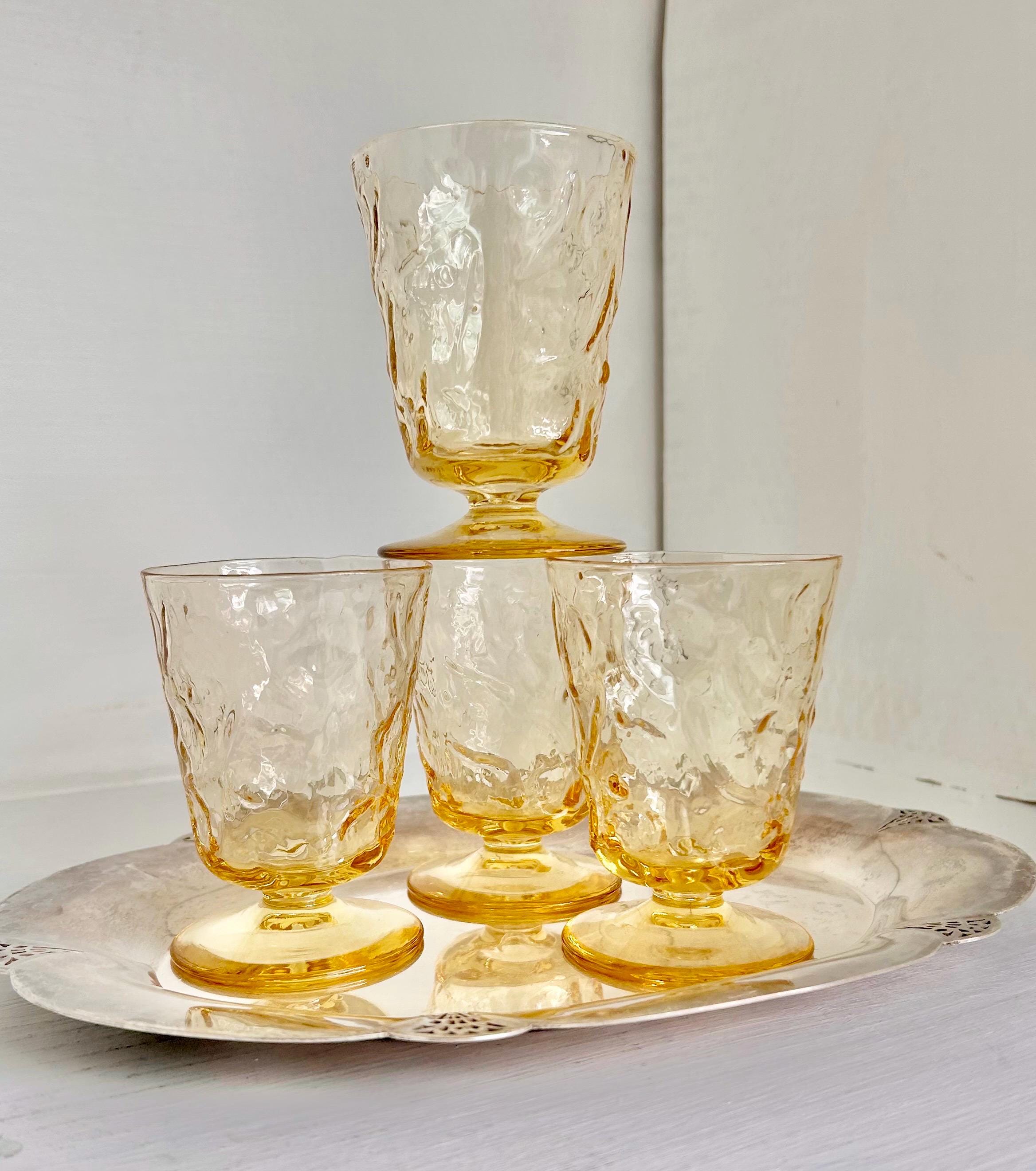 Vintage Bryce El Rancho Gold Textured Juice Glasses - Mid Century Set of 4