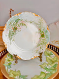 Vintage Bavaria Porcelain Plate: Shamrock Fern Leaf Gold Trim Detail