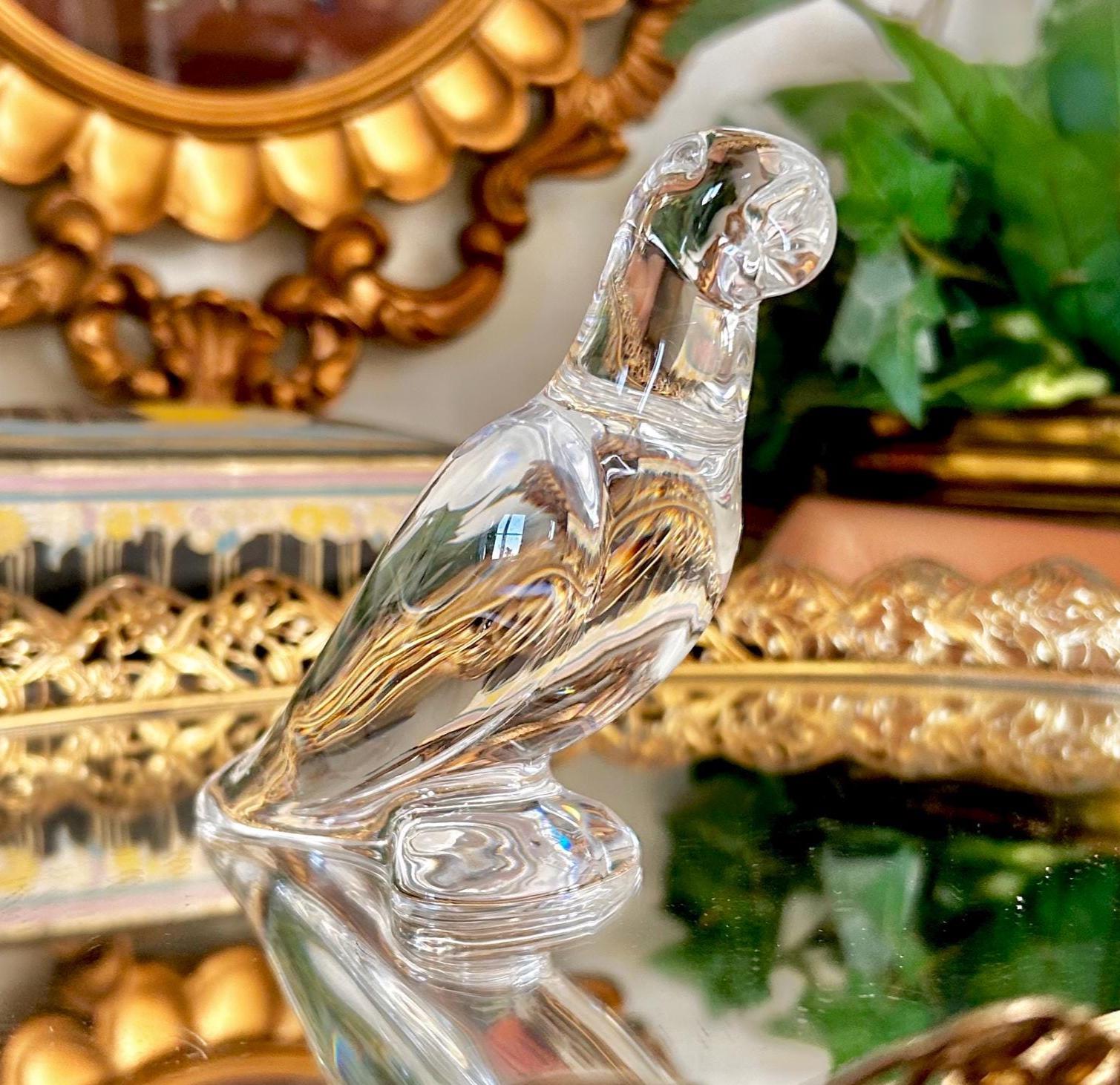 Vintage Baccarat, France Solid Crystal Glass Parrot Figurine, Clear