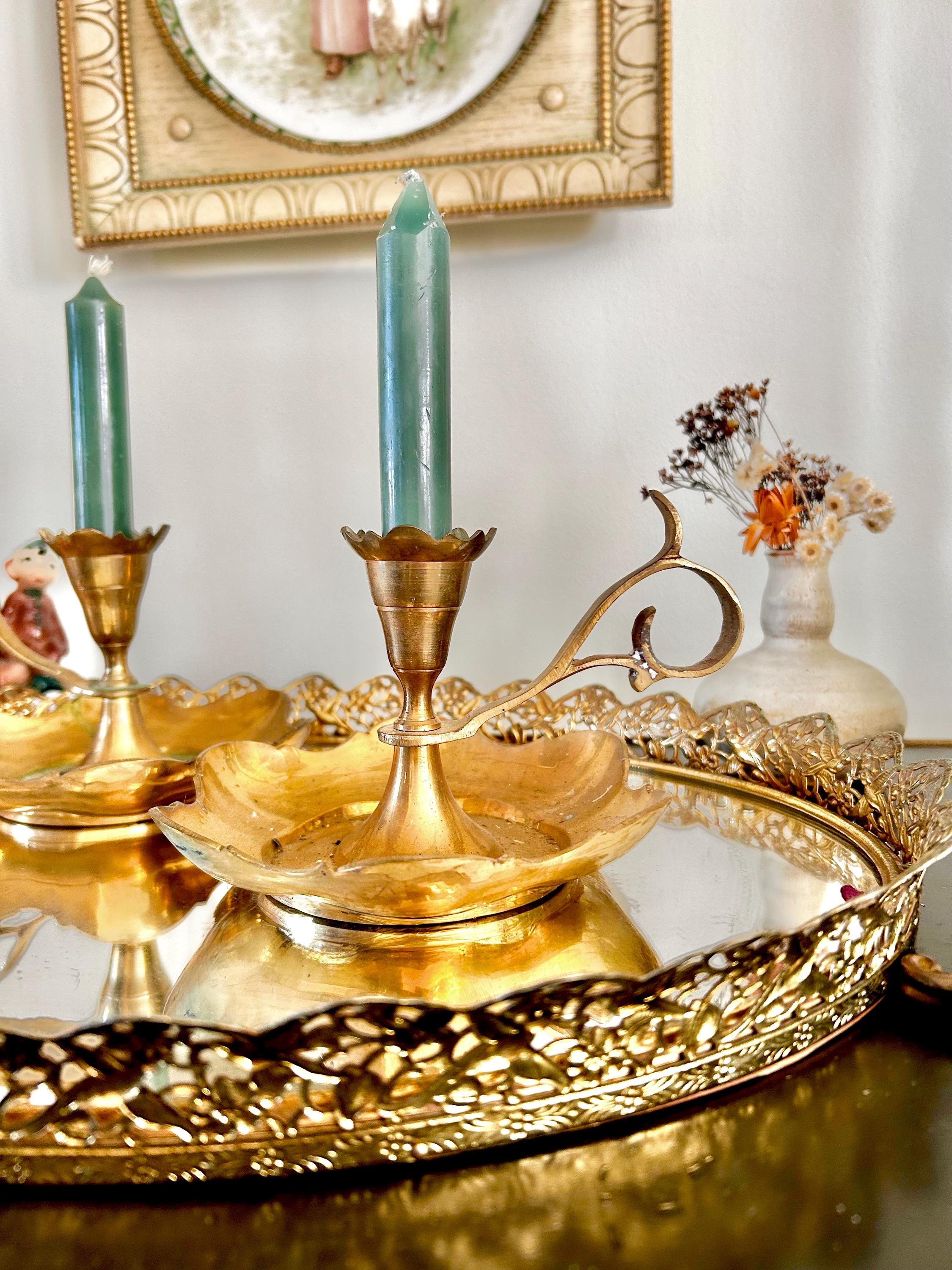 Vintage Brass Chamberstick Pair