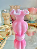 Vintage Fenton Pink Melon Vase: Satin Glass Ruffled Rim