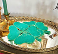 Vintage Hand Stitched Linen Shamrock Coasters in Emerald Green Set of 4