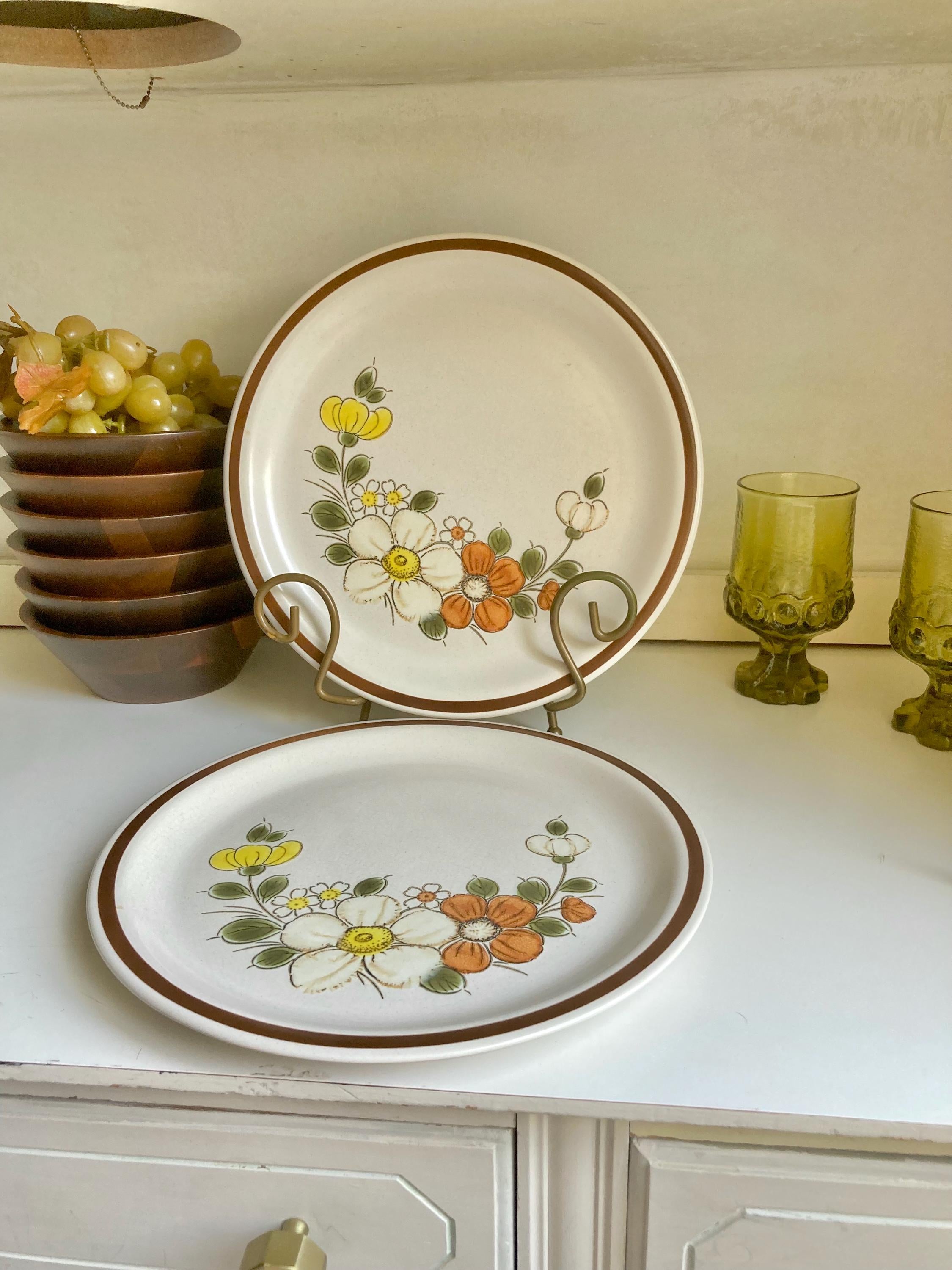 Vintage Woodhaven Sunnybrook Stoneware Dinner Plates - Floral Cottage Set of 2