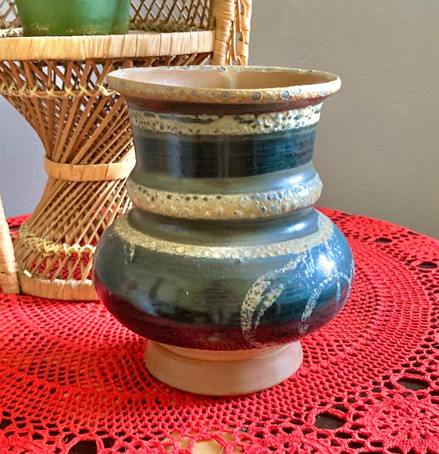 Ceramic Thrown Pottery Vase in Earth tones and a Deep Sea-green Glaze