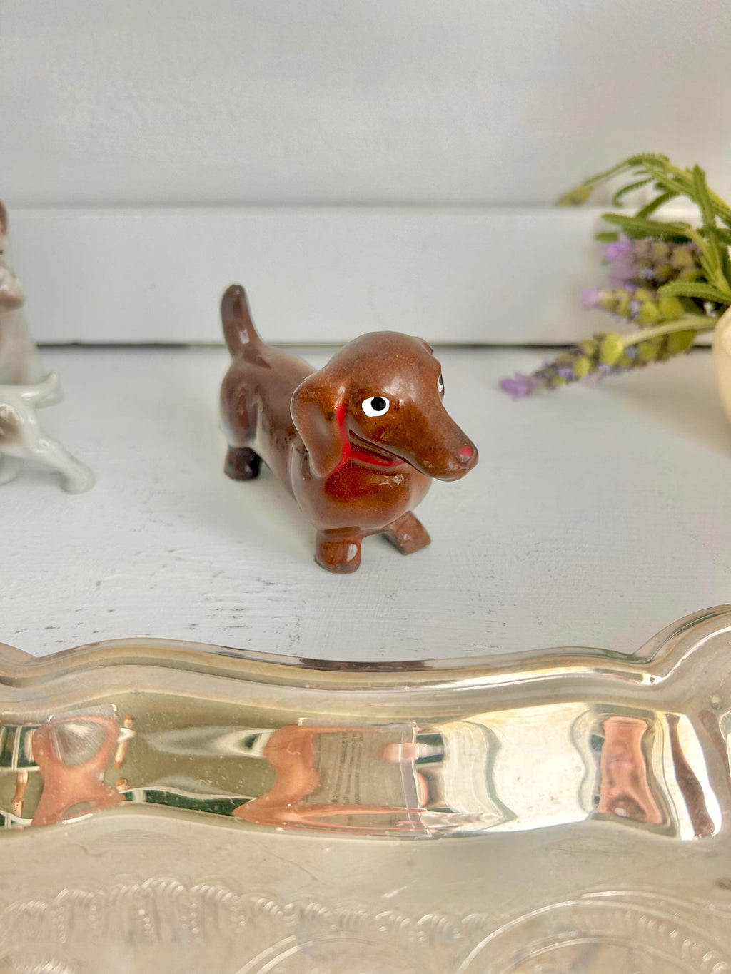 Vintage Hand Painted Ceramic Dachshund Figurine - 4 inch