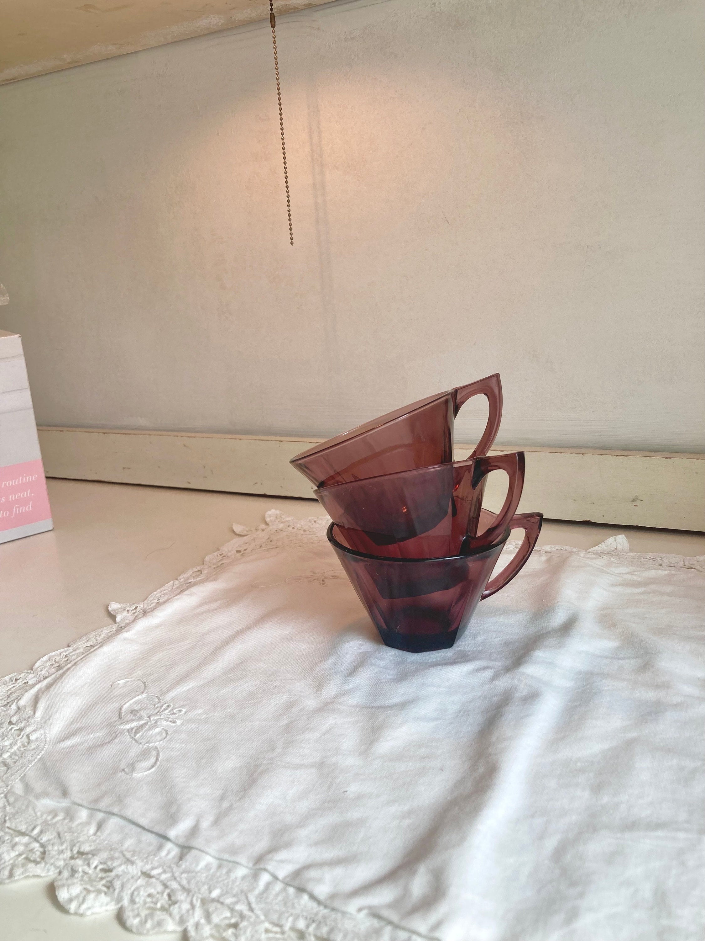 Moroccan Amethyst Hazel Atlas Teacups - Set of 3