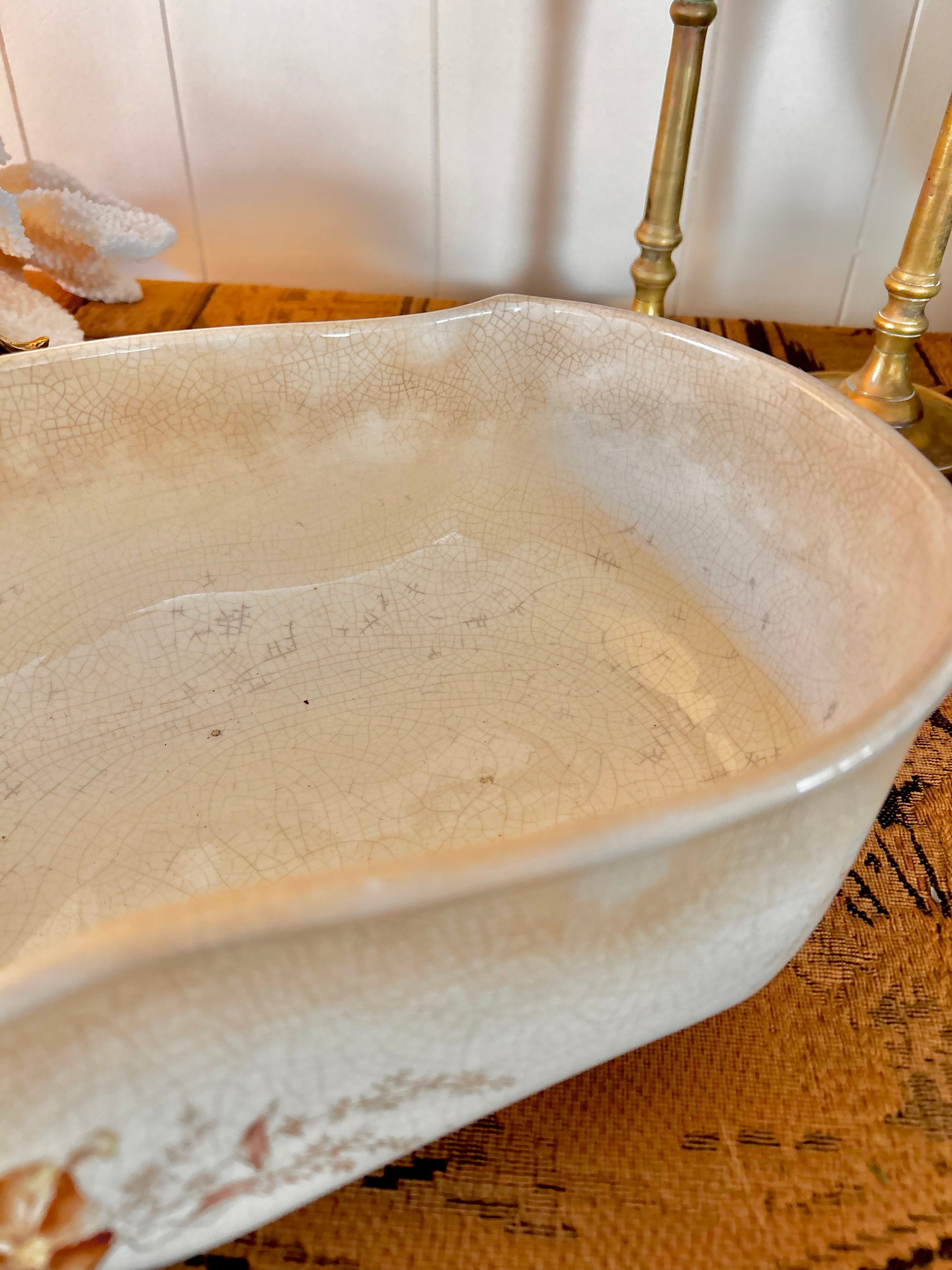 Antique Johnson Bros England Semi Porcelain Stained Ironstone Large Casserole Dish