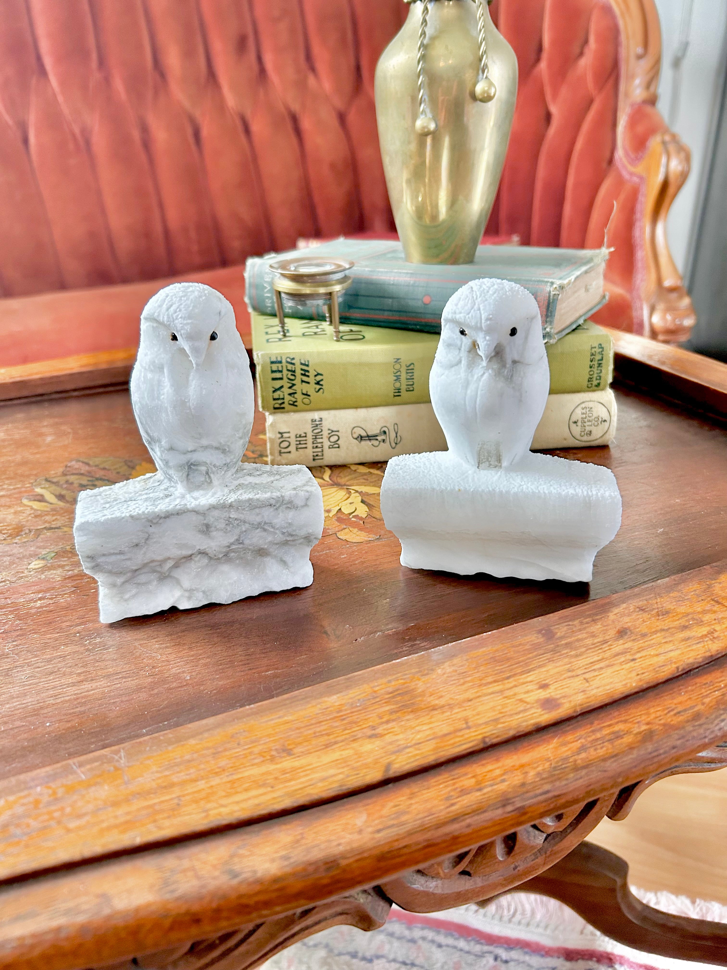 Vintage Hand-carved Natural Stone Owl Bookends