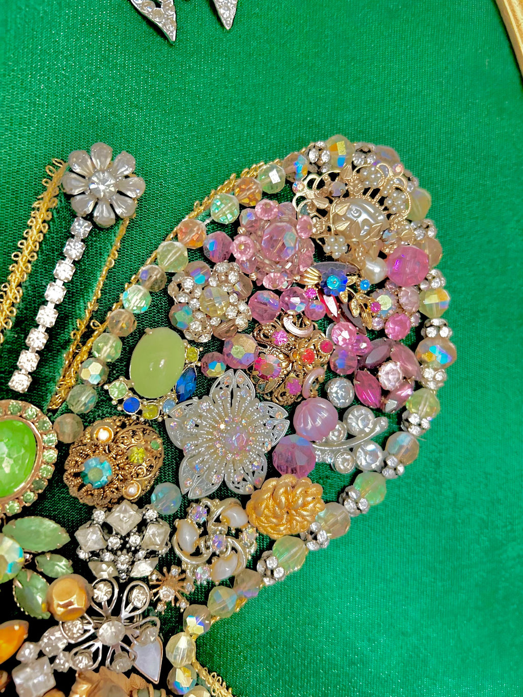 Vintage Kitsch Butterfly Art: Velvet, Baubles & Rhinestones in Ornate Gold Frame