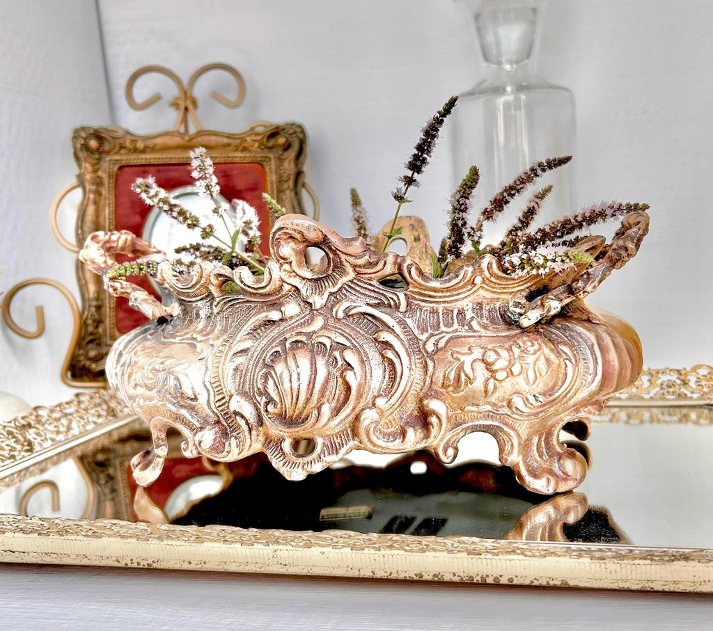 Vintage Solid Brass Jardinier: Neoclassical Footed Planter with Floral Motifs