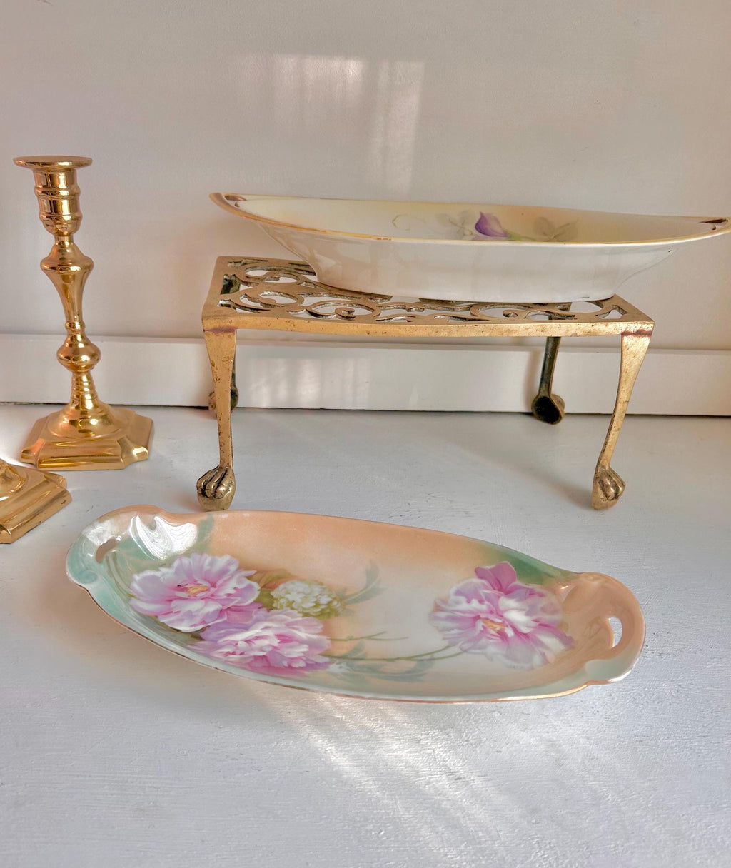 Vintage R.S. Germany Porcelain Serving Bowl: Hand-Painted Pink Roses
