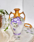 Antique Austrian Porcelain Vase with Handpainted Gold and Violets