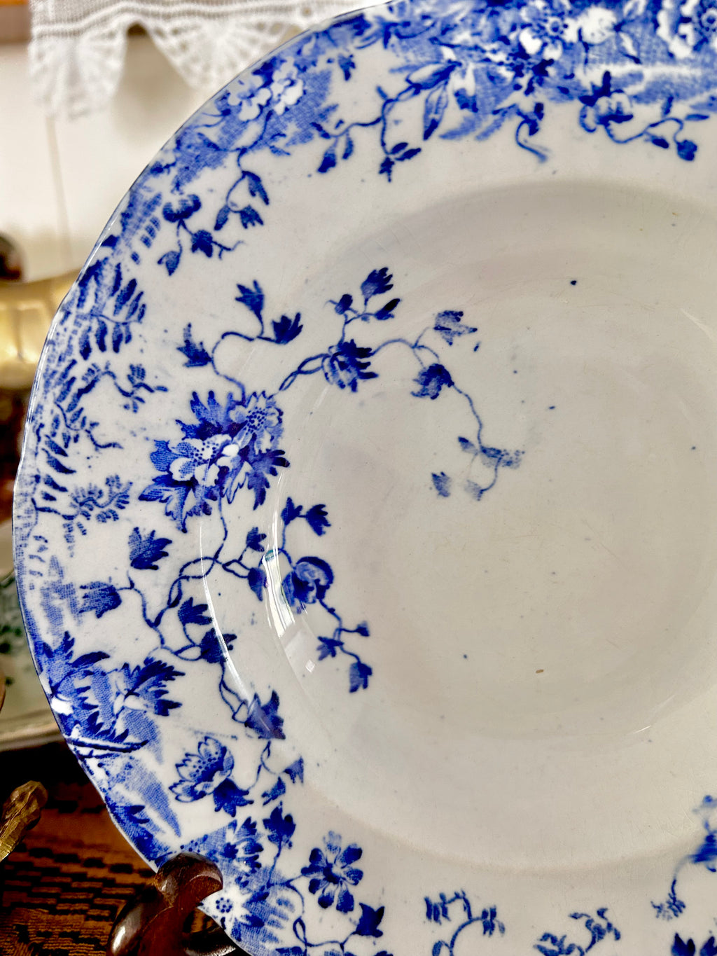 Antique Upper Hanley Blue White Transferware Dish
