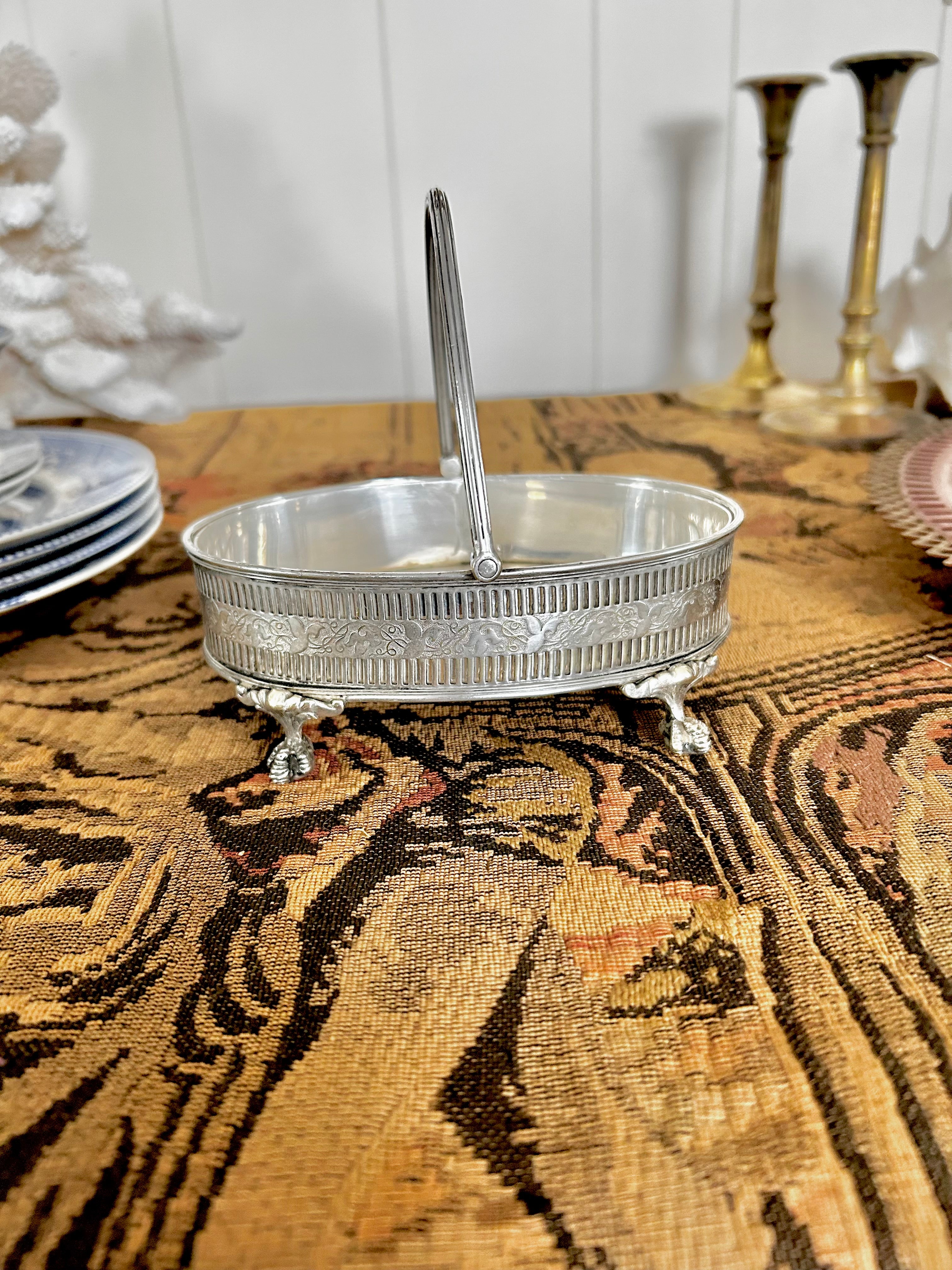 Small Vintage Silverplate Footed Basket