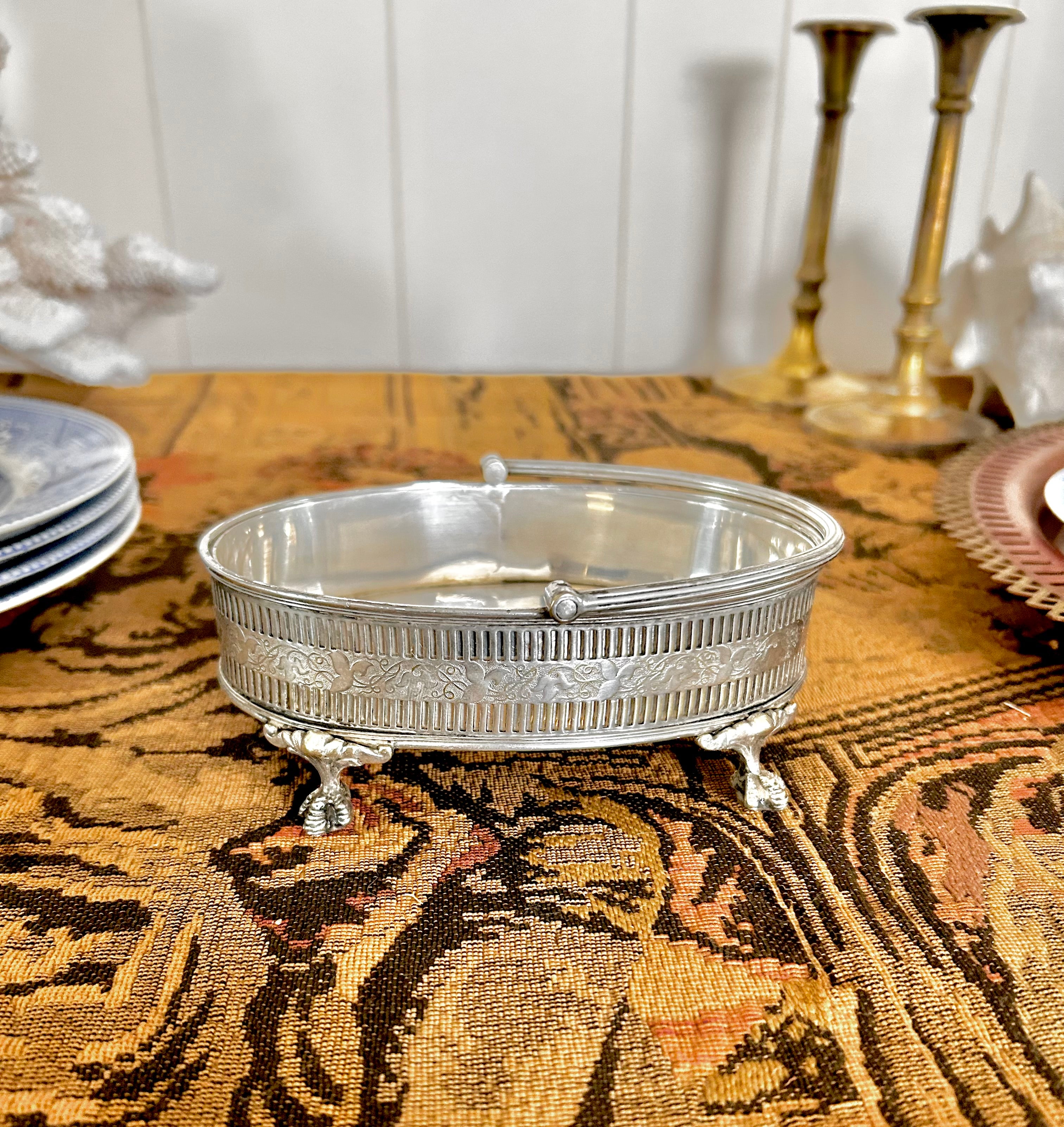 Small Vintage Silverplate Footed Basket