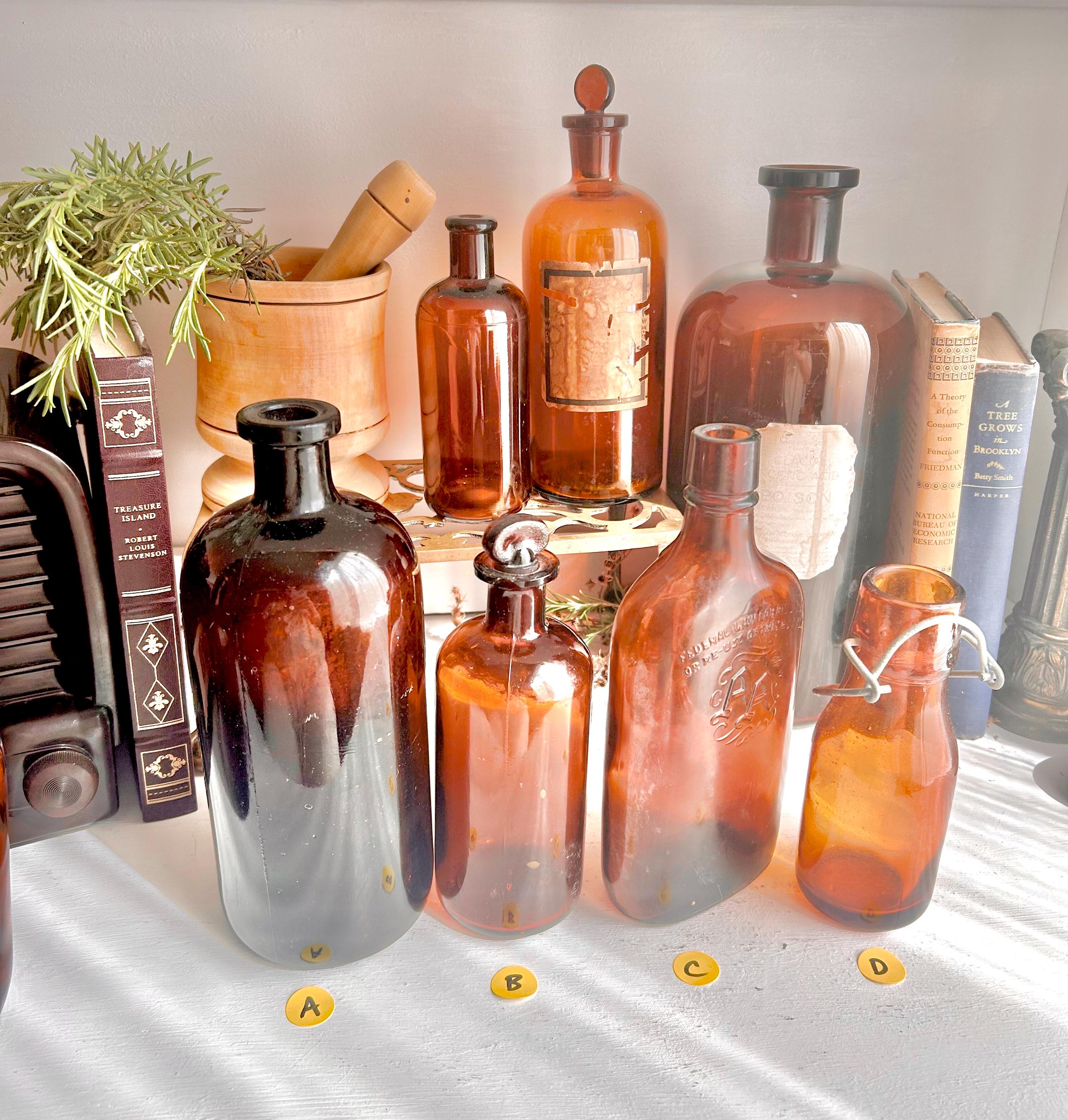 Vintage Amber Glass Apothecary Bottle: Collectible Brown Glass Decor