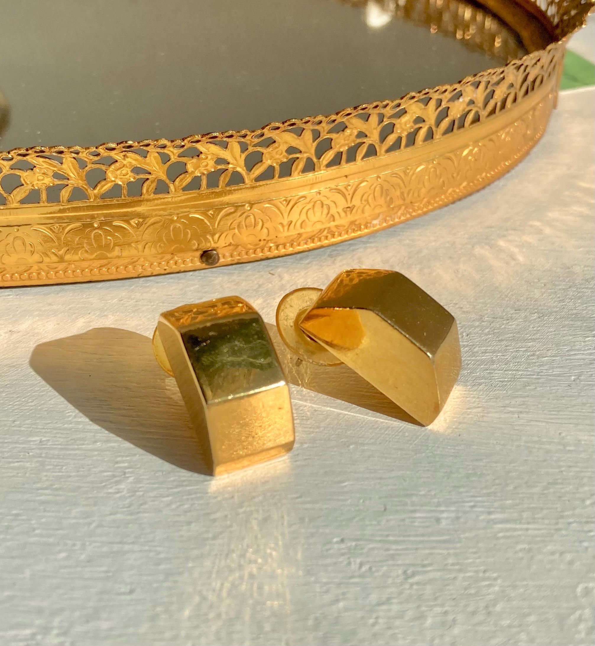 Vintage Gold Tone Statement Earrings - Geometric Angular 1980s Earrings for Pierced Ears